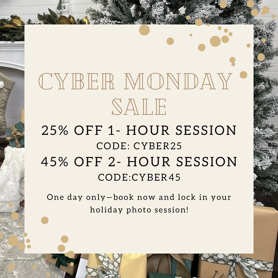 💻✨ Cyber Monday Special! ✨💻

Save on magical holiday memories: 🎄 25% OFF 1-hour sessions with code CYBER25 🎁 45% OFF 2-hour sessions with code CYBER45 (perfect for 2 families!)

📅 One day only&mdash;don&rsquo;t miss it! Book your session today a