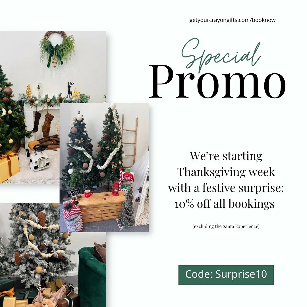 Holiday magic starts now ✨ Take 10% off all bookings&mdash;except the Santa Experience&mdash;and snag it before it disappears this Friday!