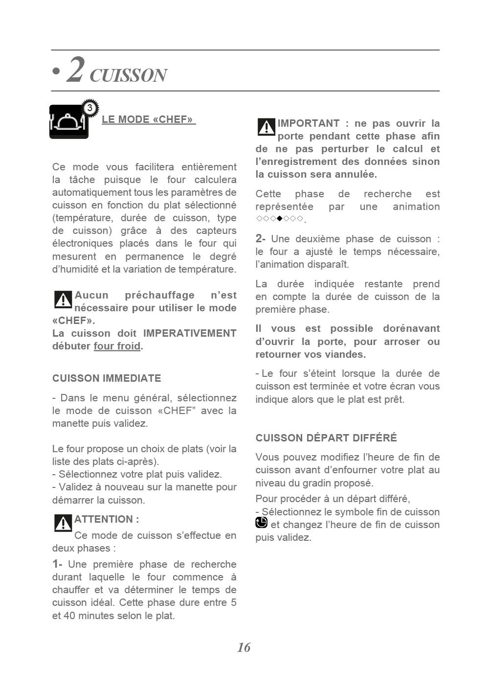 Page d'instructions pour la cuisson à l'aide d'un four, avec icônes et texte en français.