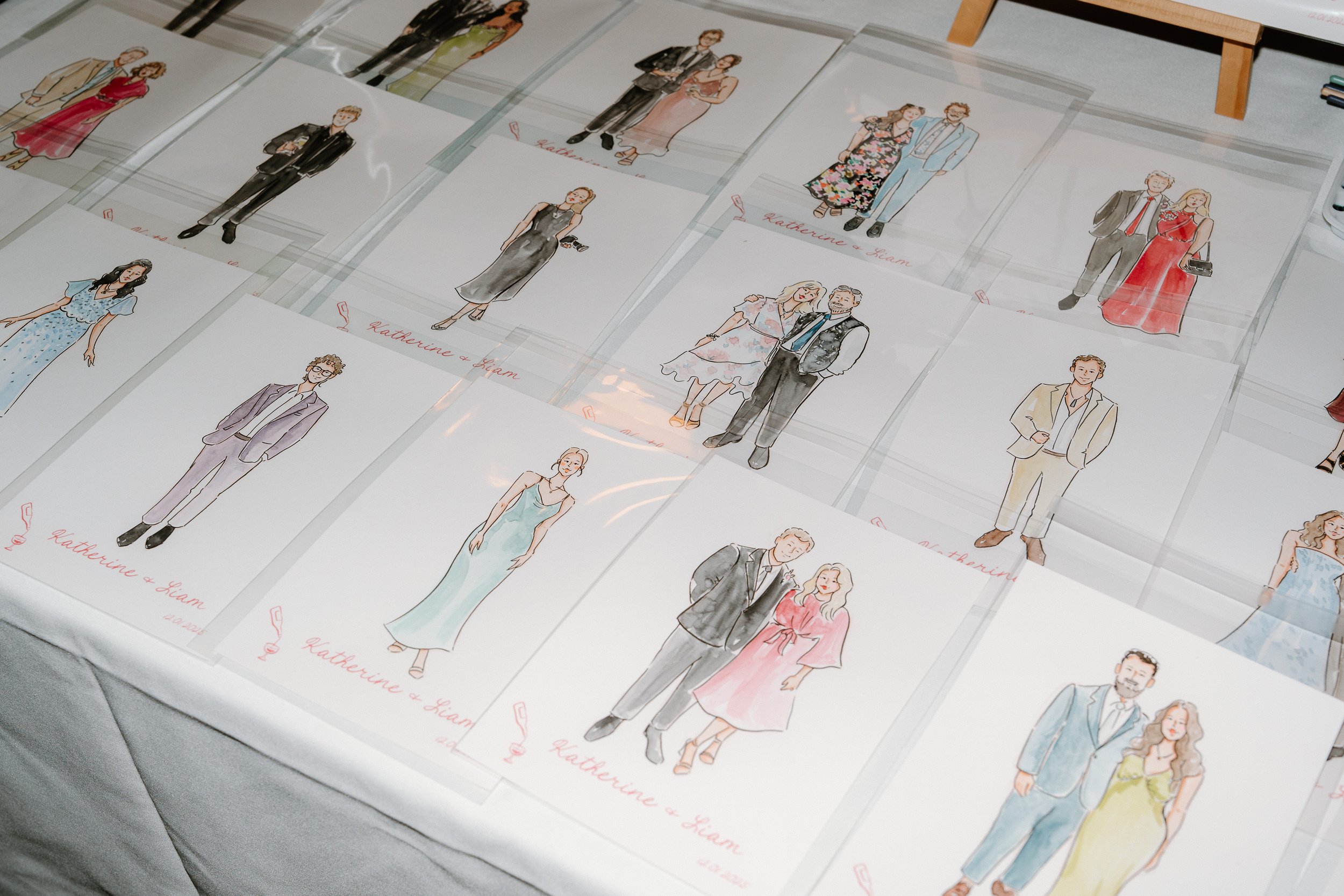 Live portrait illustration of wedding guests