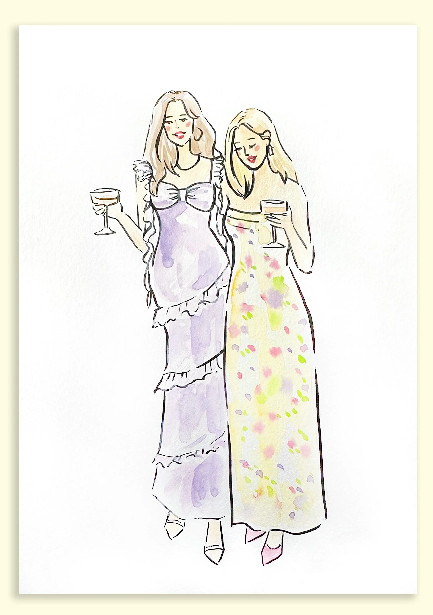 Custom watercolour portrait friends, hand-painted in Auckland