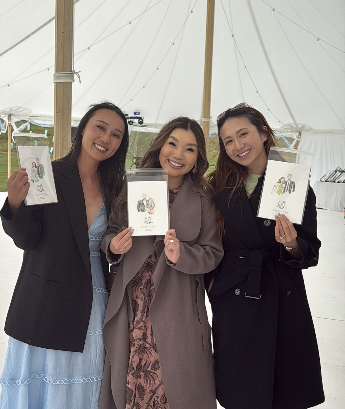 A completed live illustration portrait from a wedding event