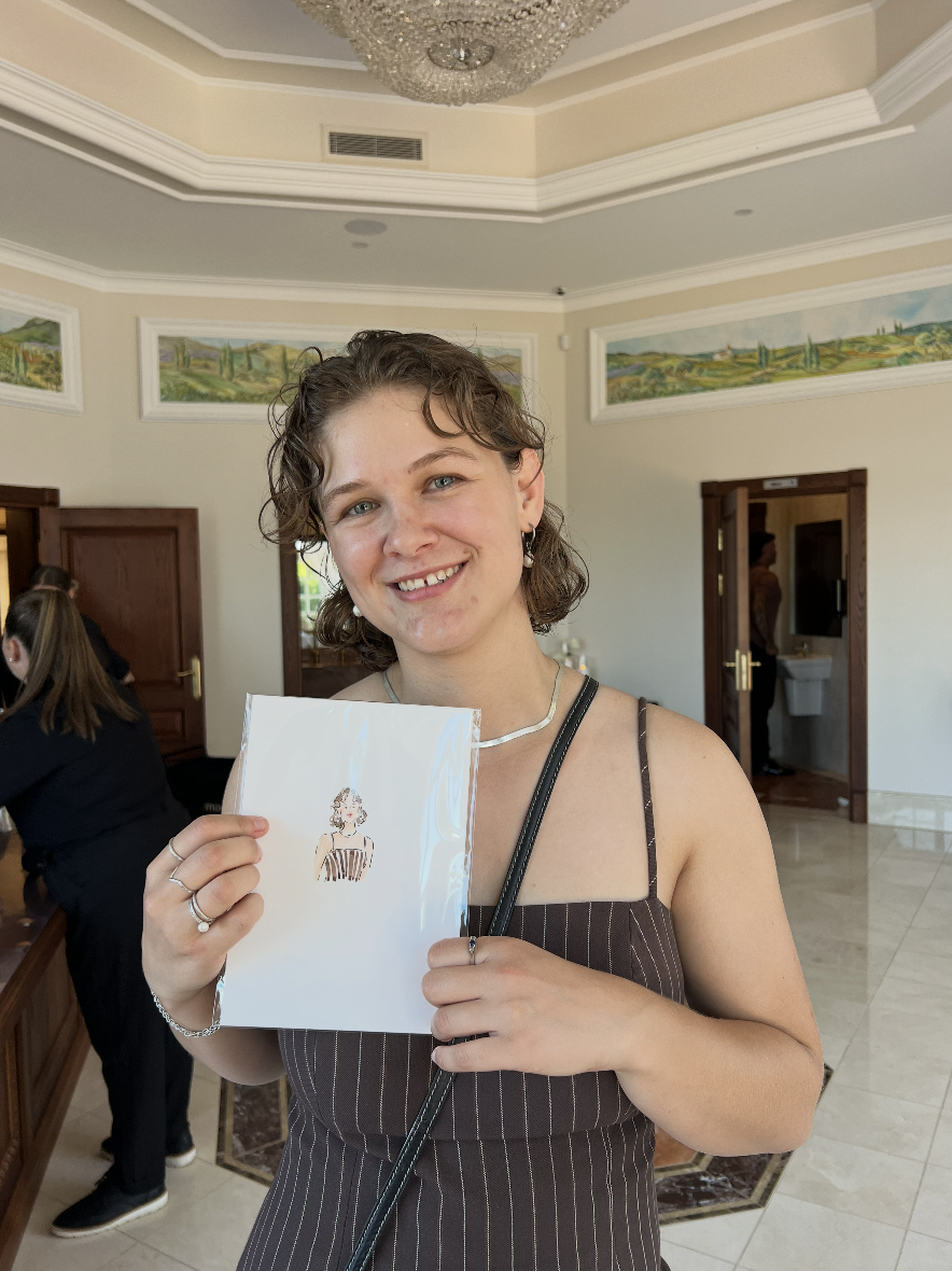 A completed live illustration portrait from a wedding event