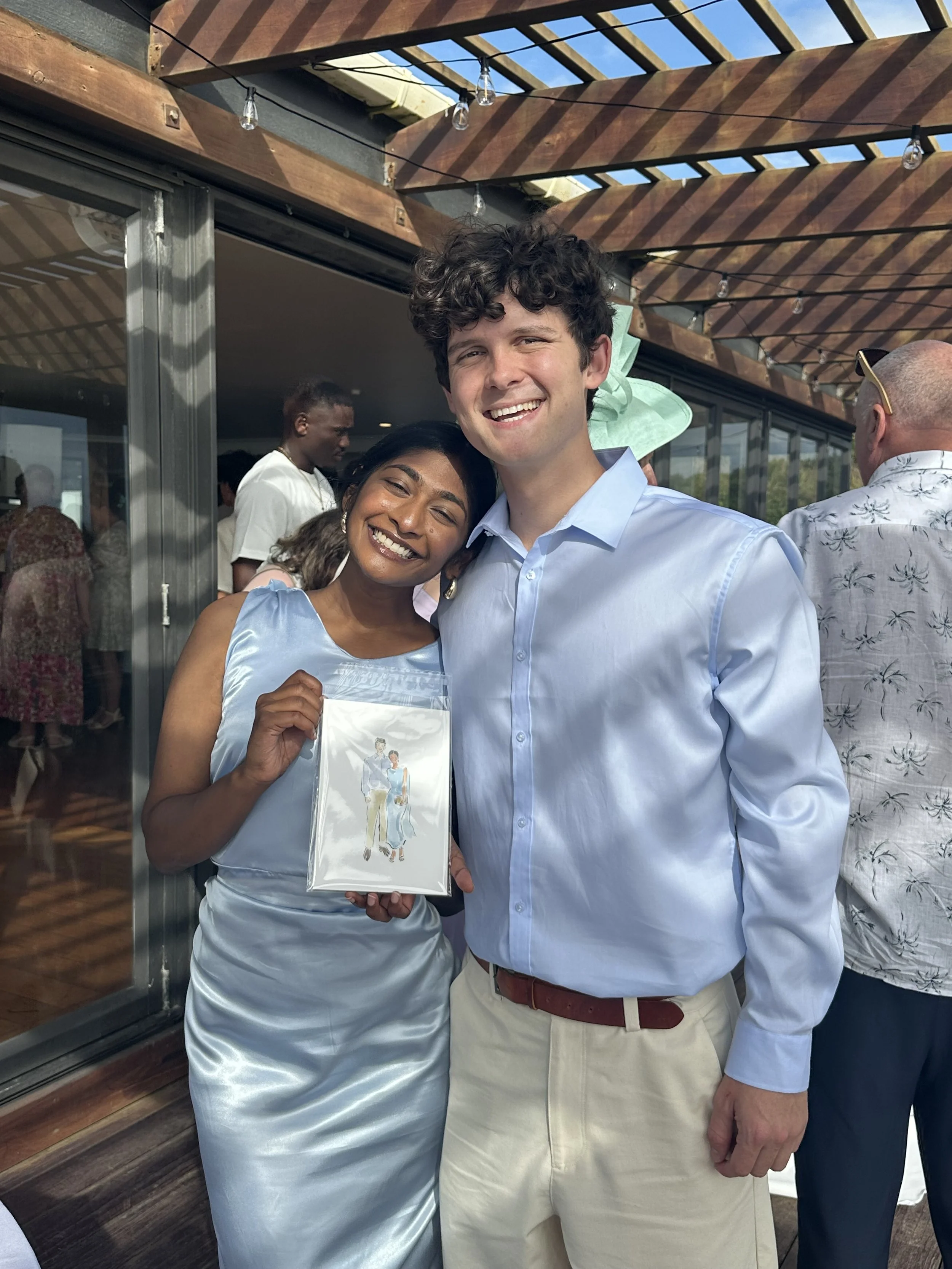 A completed live illustration portrait from a wedding event