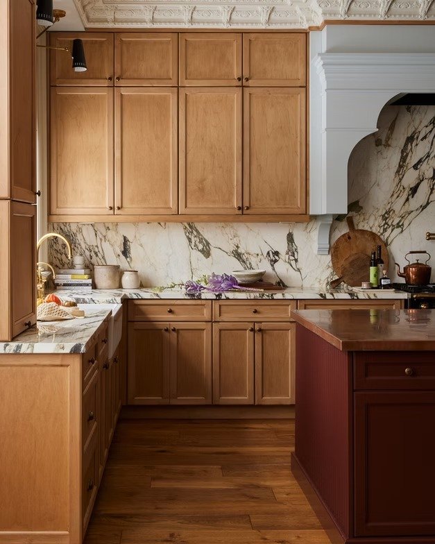 Warm wood cabinetry done right. Inset panel doors, custom stain tones, and furniture-grade construction that lets the material speak for itself. Every cabinet is built to fit the room, not fight it. Follow @HesterFamilyMillwork for cabinetry details 