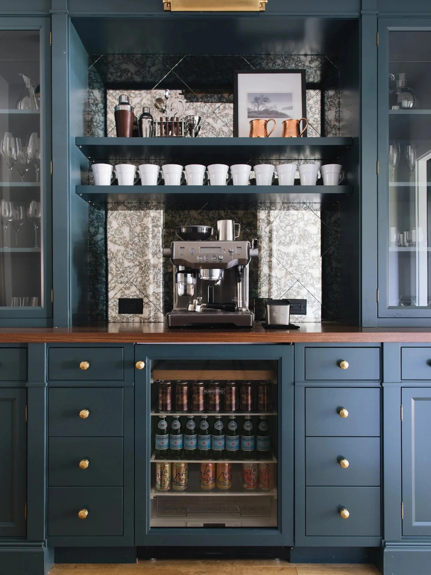 I&rsquo;m a sucker for a good coffee station like this.
It&rsquo;s not just pretty, it&rsquo;s intentional. Everything has a place, it&rsquo;s easy to use, and it keeps the rest of the kitchen clear.
That&rsquo;s what people miss. Good cabinetry isn&