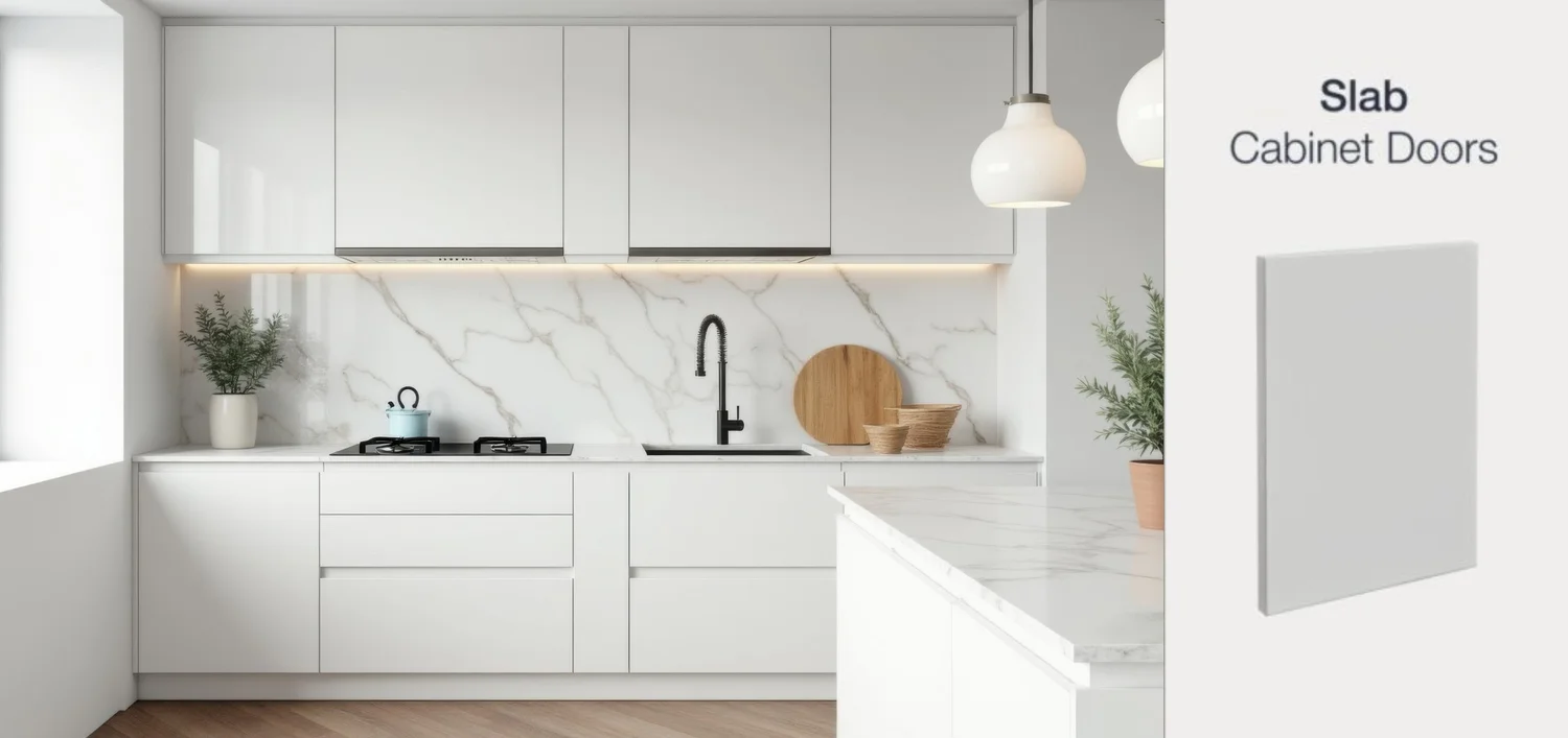 Slab cabinet style kitchen by Hester Family Millwork