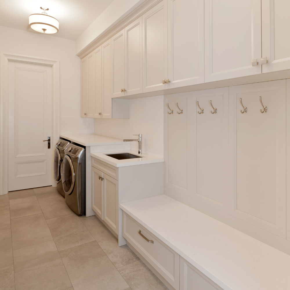 Painted cabinetry and storage wall detail used for bath vanity planning in Gainesville GA