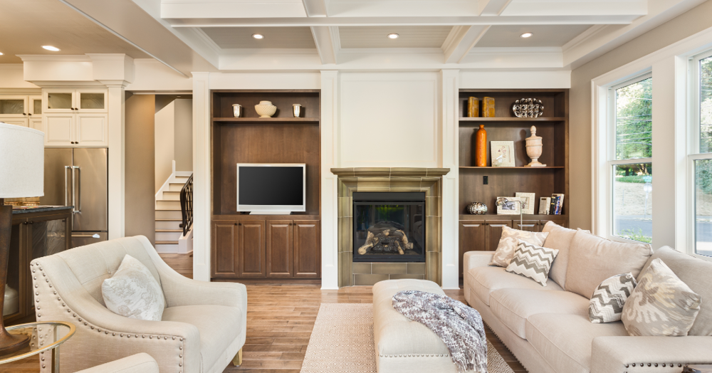 Custom wood living room built-ins and fireplace surround in Gainesville GA