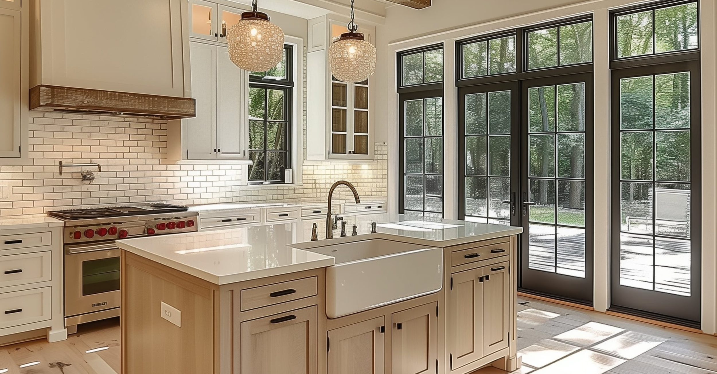 Walnut kitchen island with mixed metal finishes and layered cabinetry reflecting 2026 kitchen cabinet trends