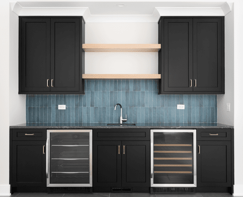 Black built-in home bar cabinetry