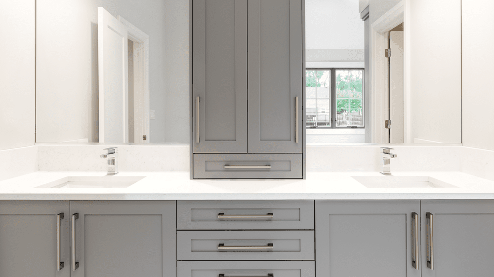 Gray double vanity bathroom cabinets Gainesville GA