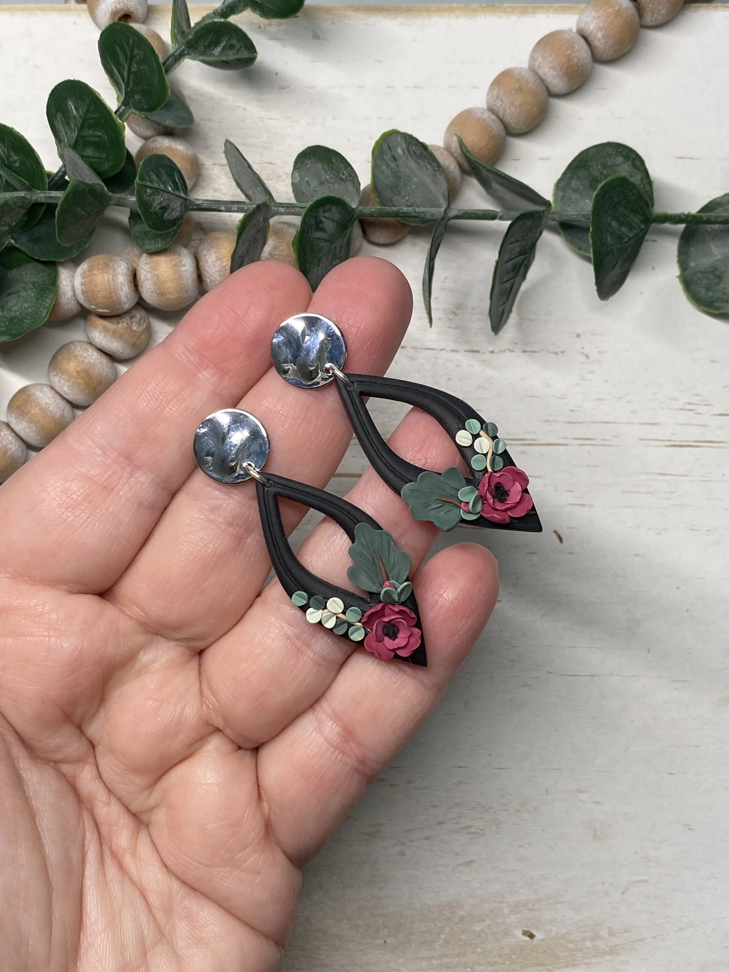 handmade floral polymer clay lightweight earrings
