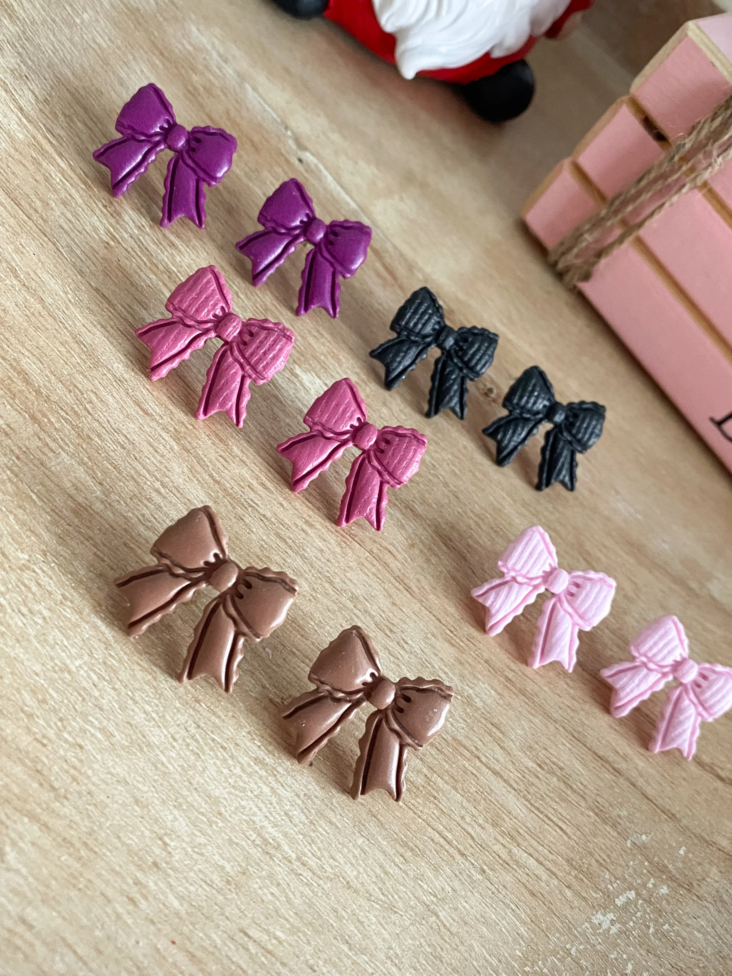 Small bow handmade polymer clay stud earrings