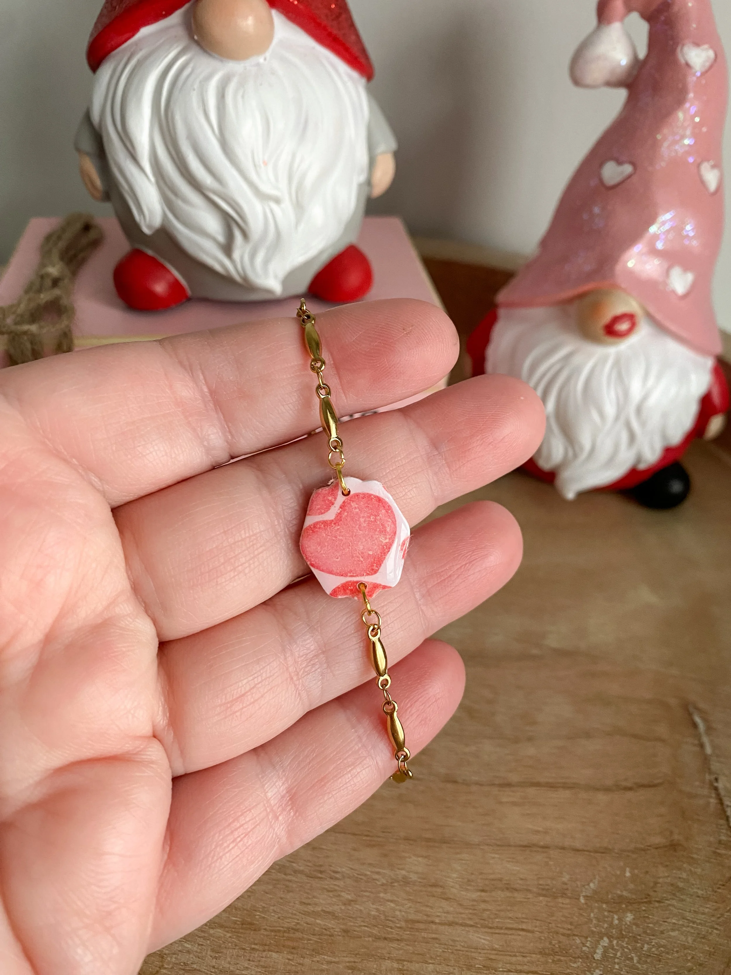 Heart print gold handmade polymer clay bracelet
