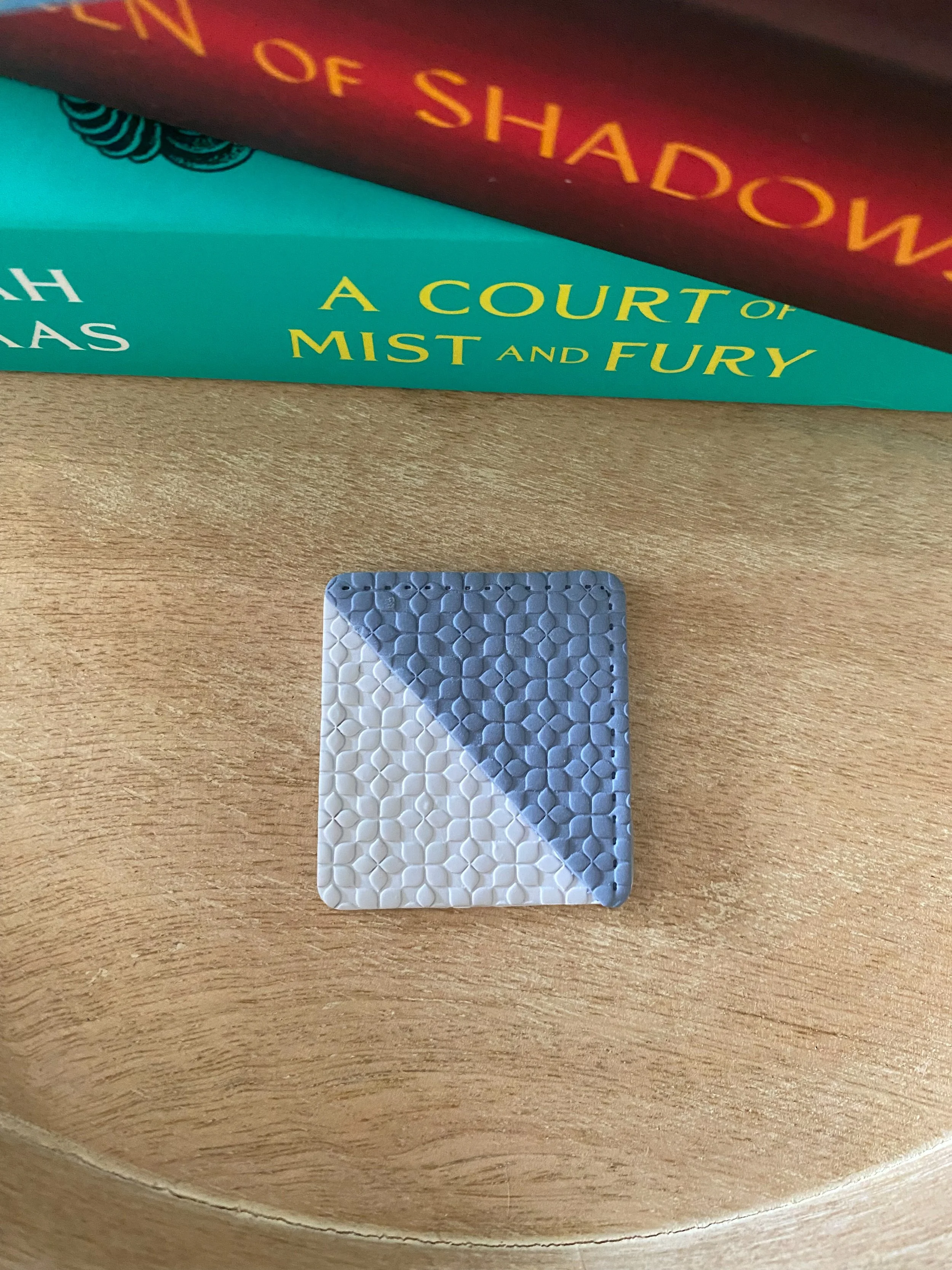 Soft blue handmade polymer clay corner bookmark