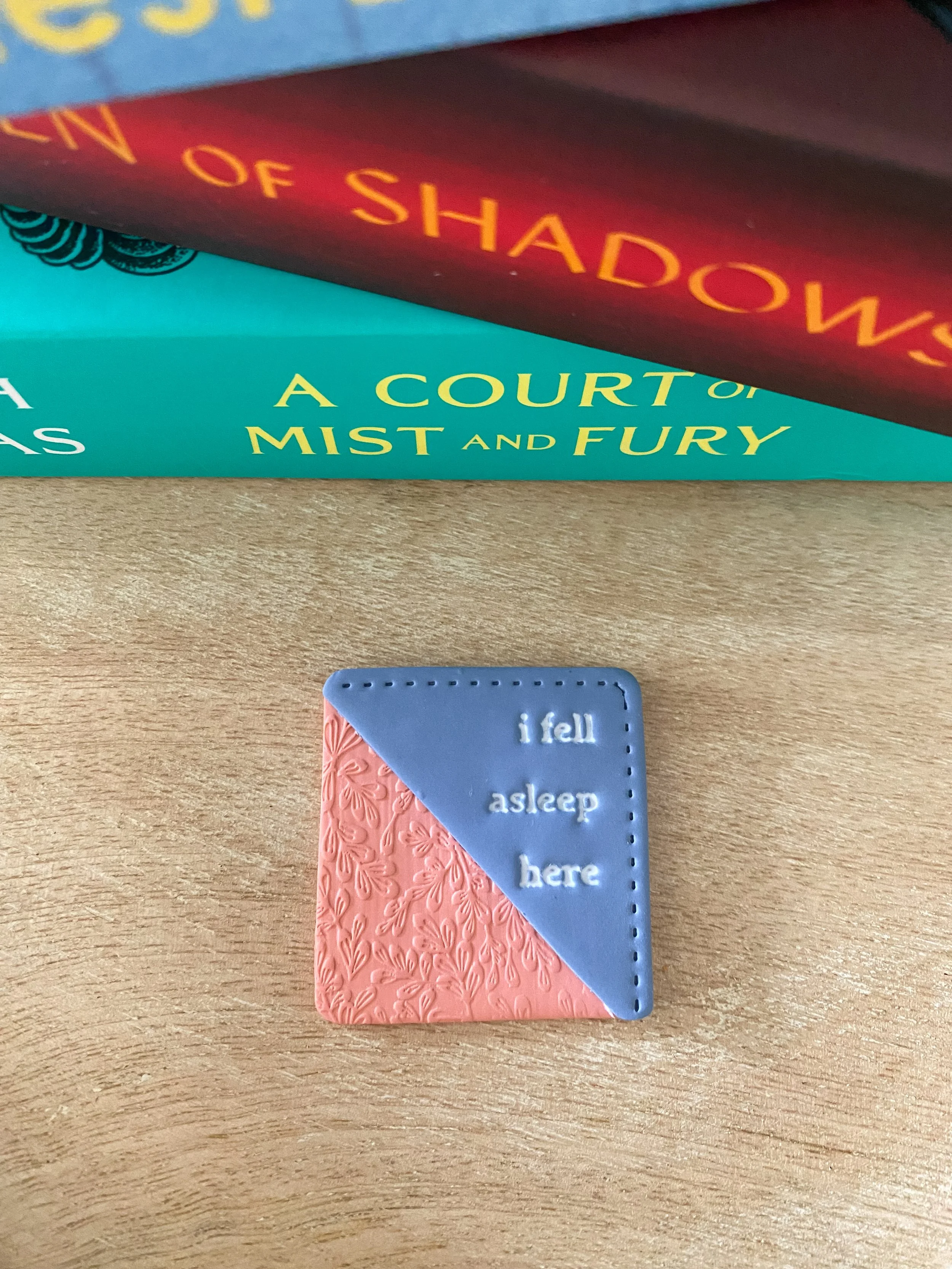 Blue & Pink handmade polymer clay corner bookmark