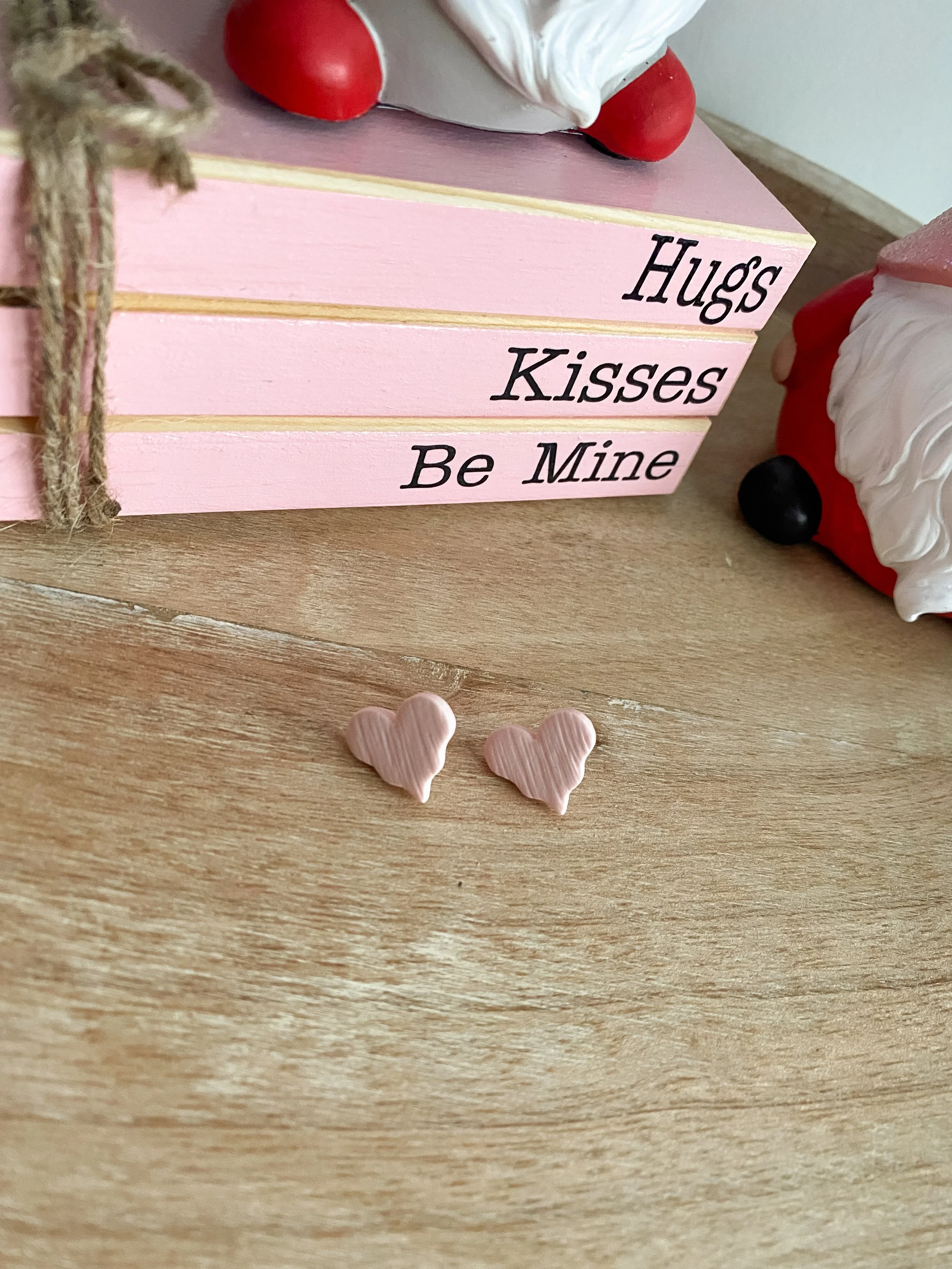 Soft pink heart handmade polymer clay stud earrings
