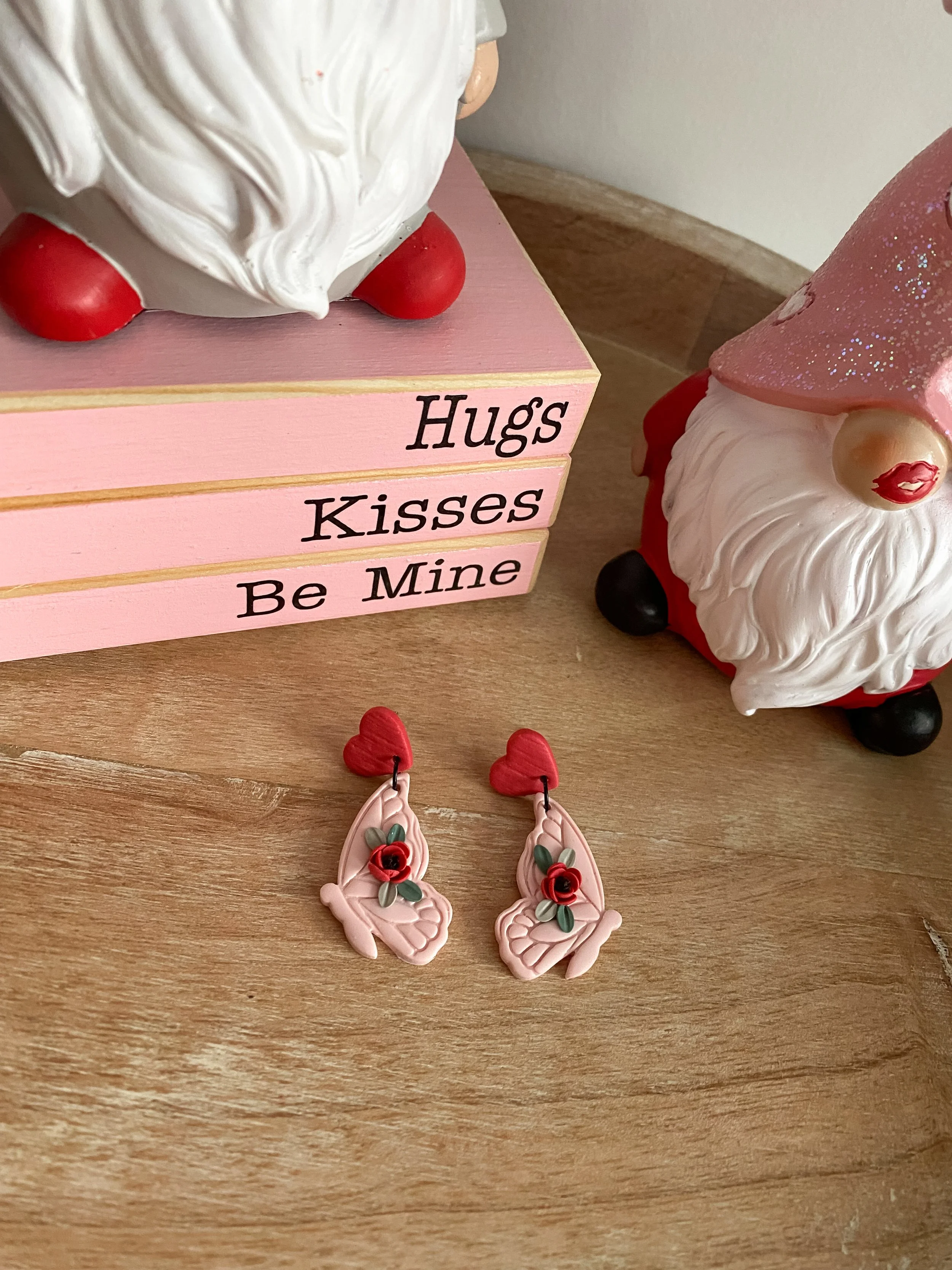 Pink and red butterfly handmade floral polymer clay earrings