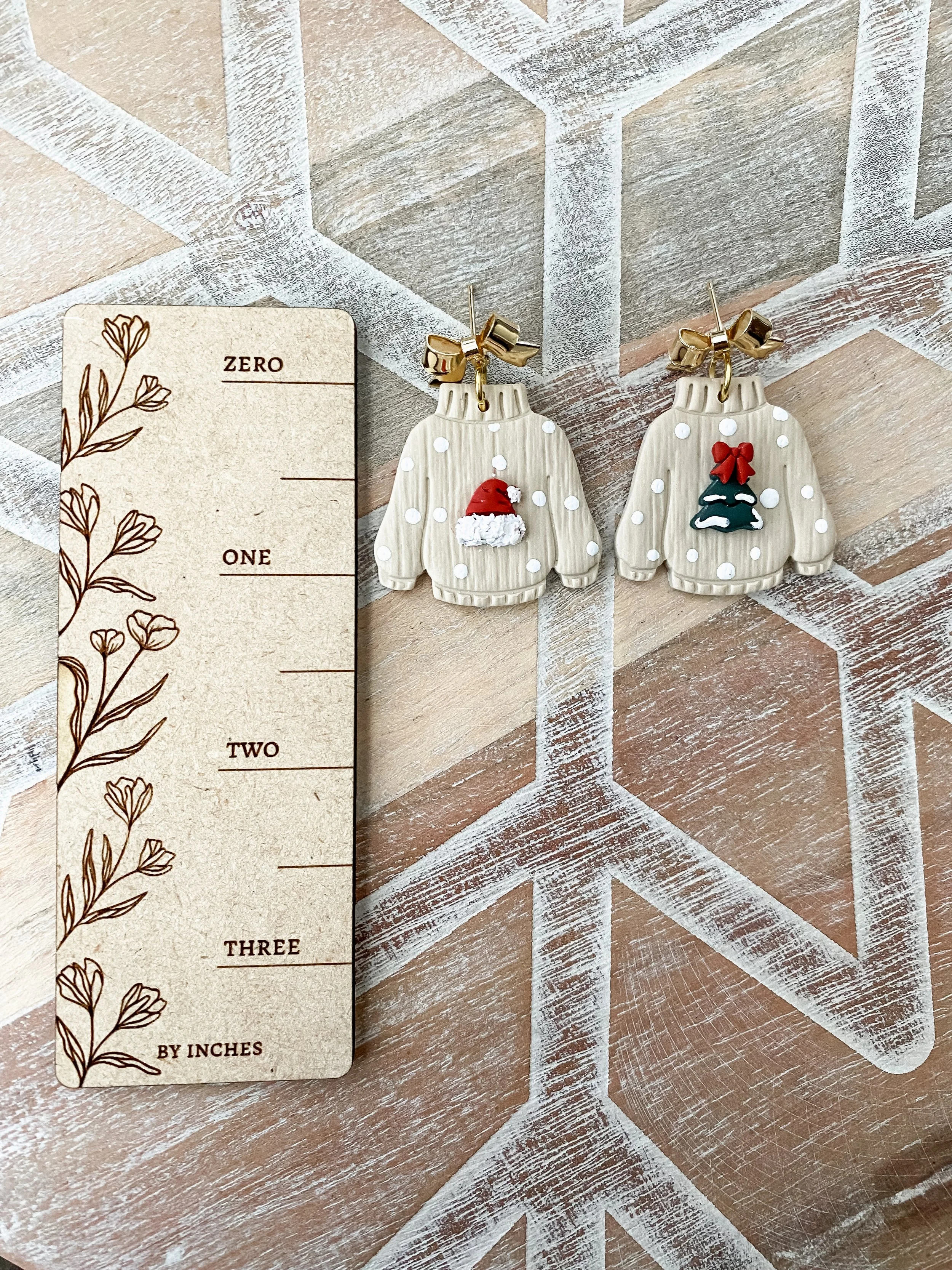 Handmade polymer clay earrings in festive reds, greens, gold & silver. Unique, one-of-a-kind designs made with love by Sunny Creek Clay.