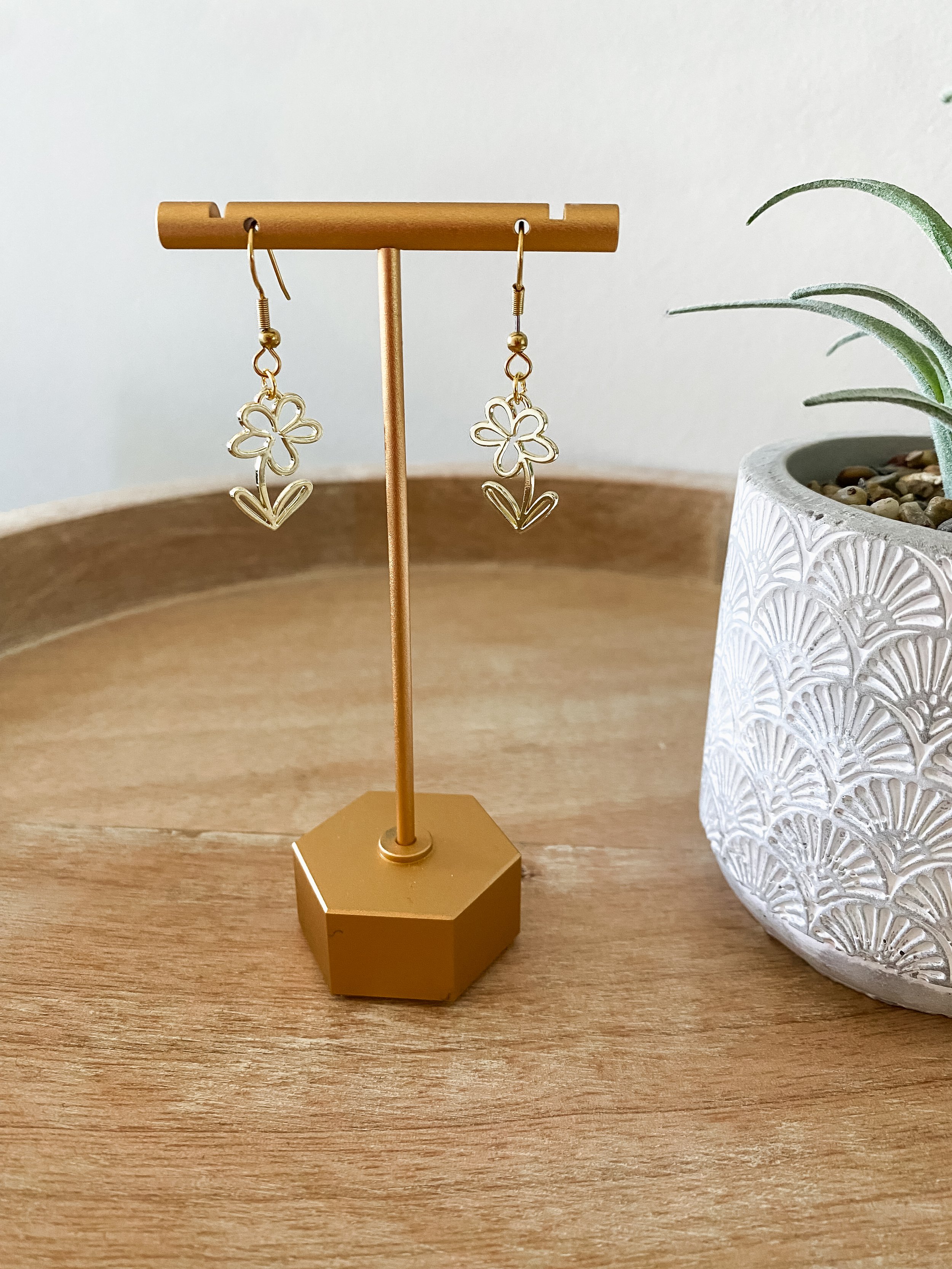Gold Flower Dangle Earrings