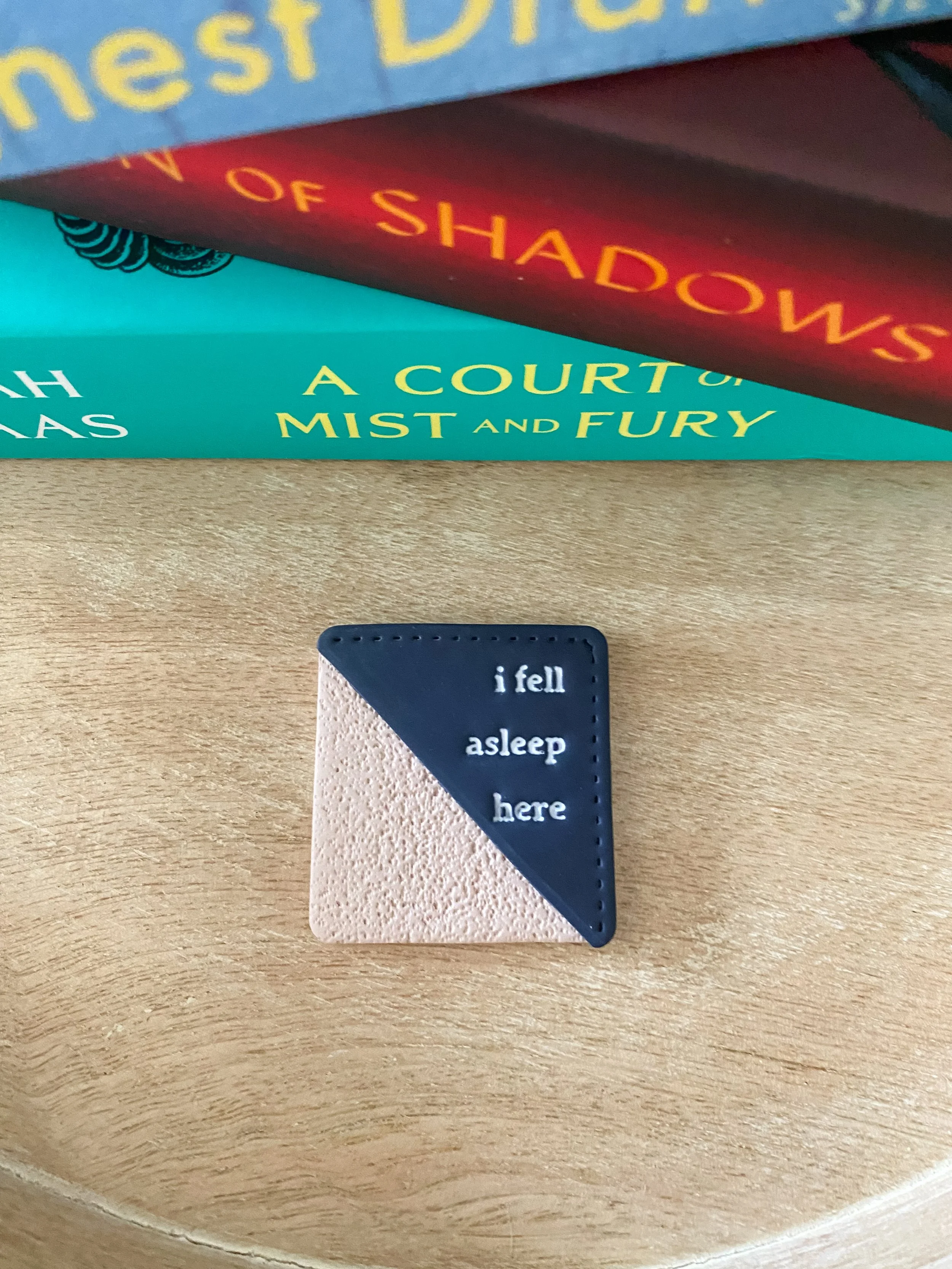 Blue & Tan handmade polymer clay corner bookmark