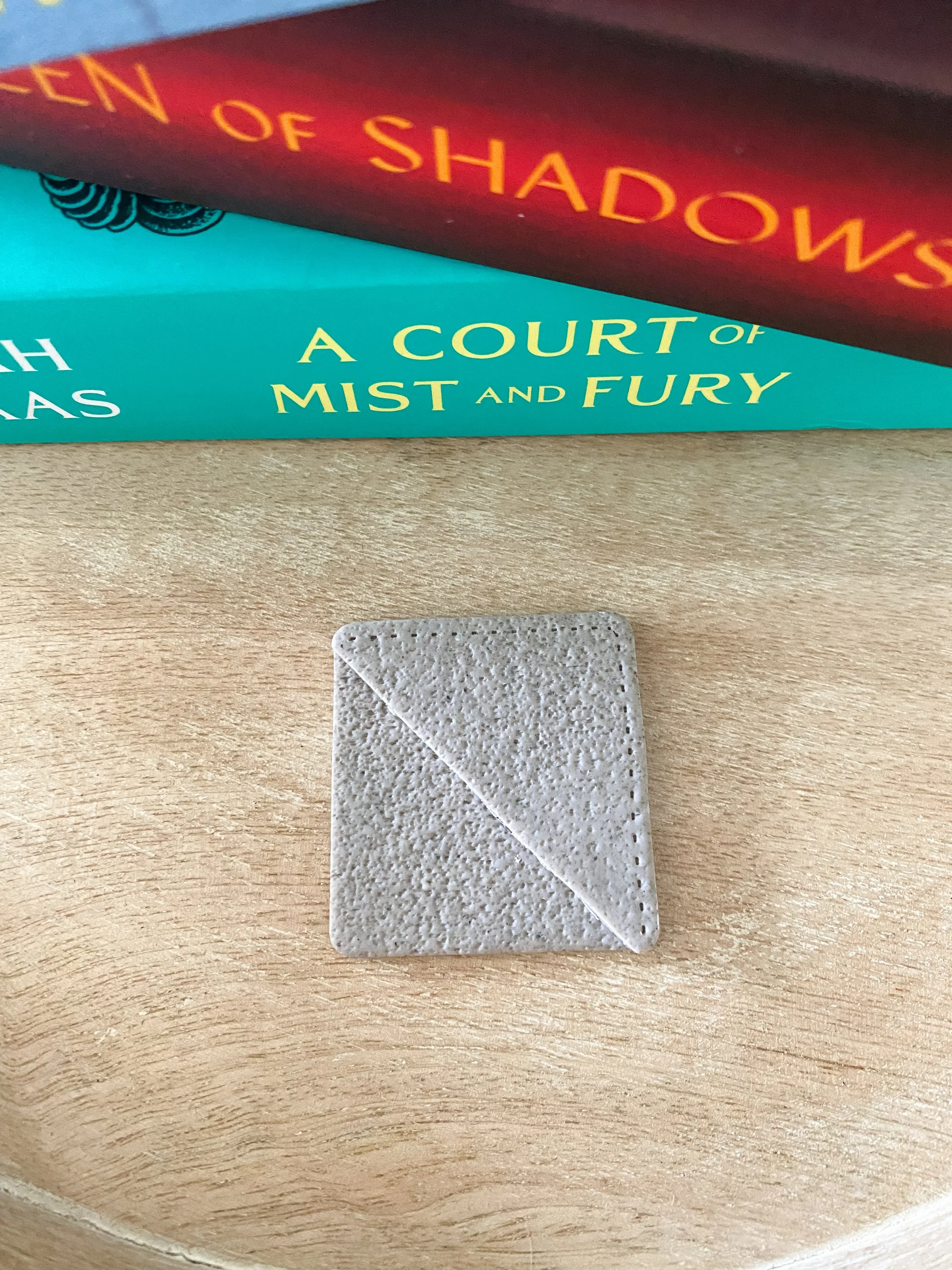 Grey handmade polymer clay corner bookmark
