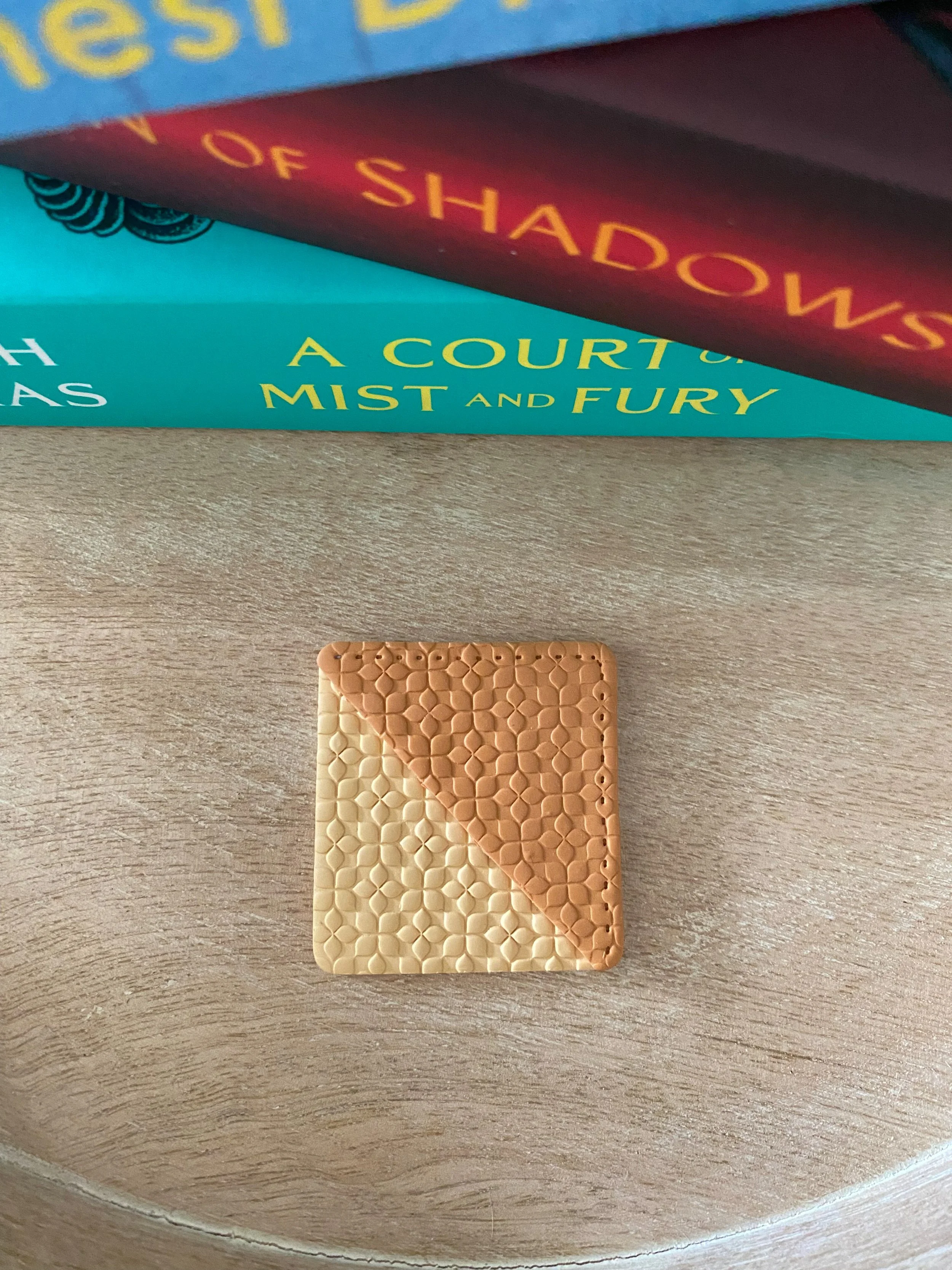 Orange and yellow handmade polymer clay corner bookmark
