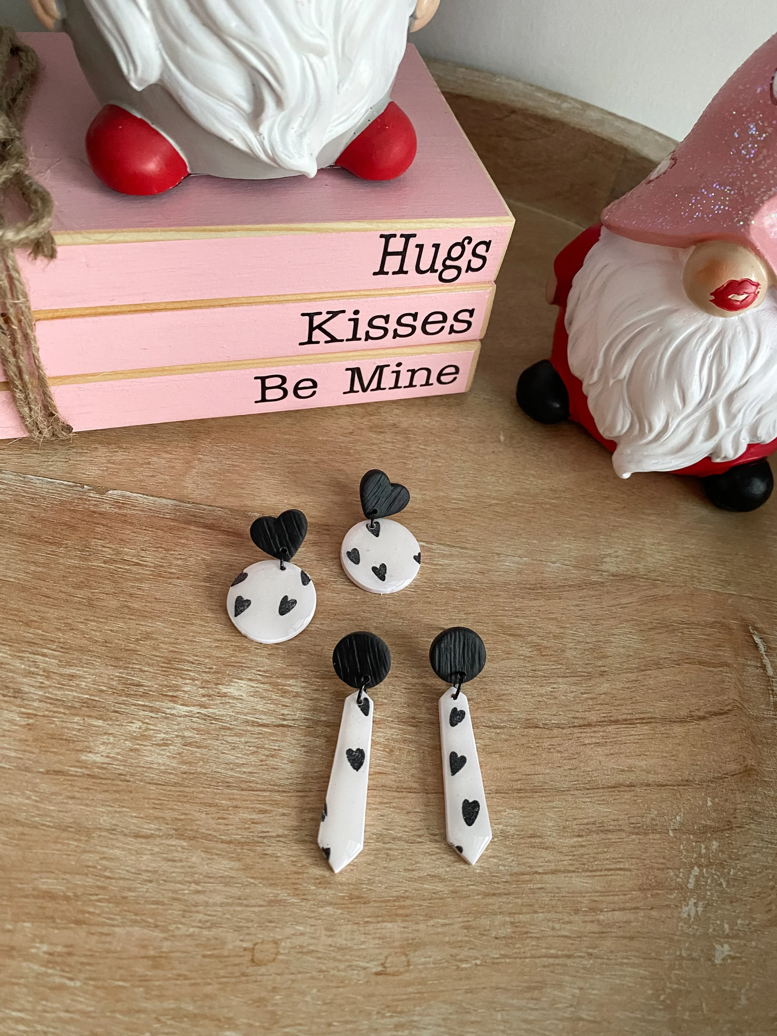 Black and white heart handmade polymer clay earrings (two options)