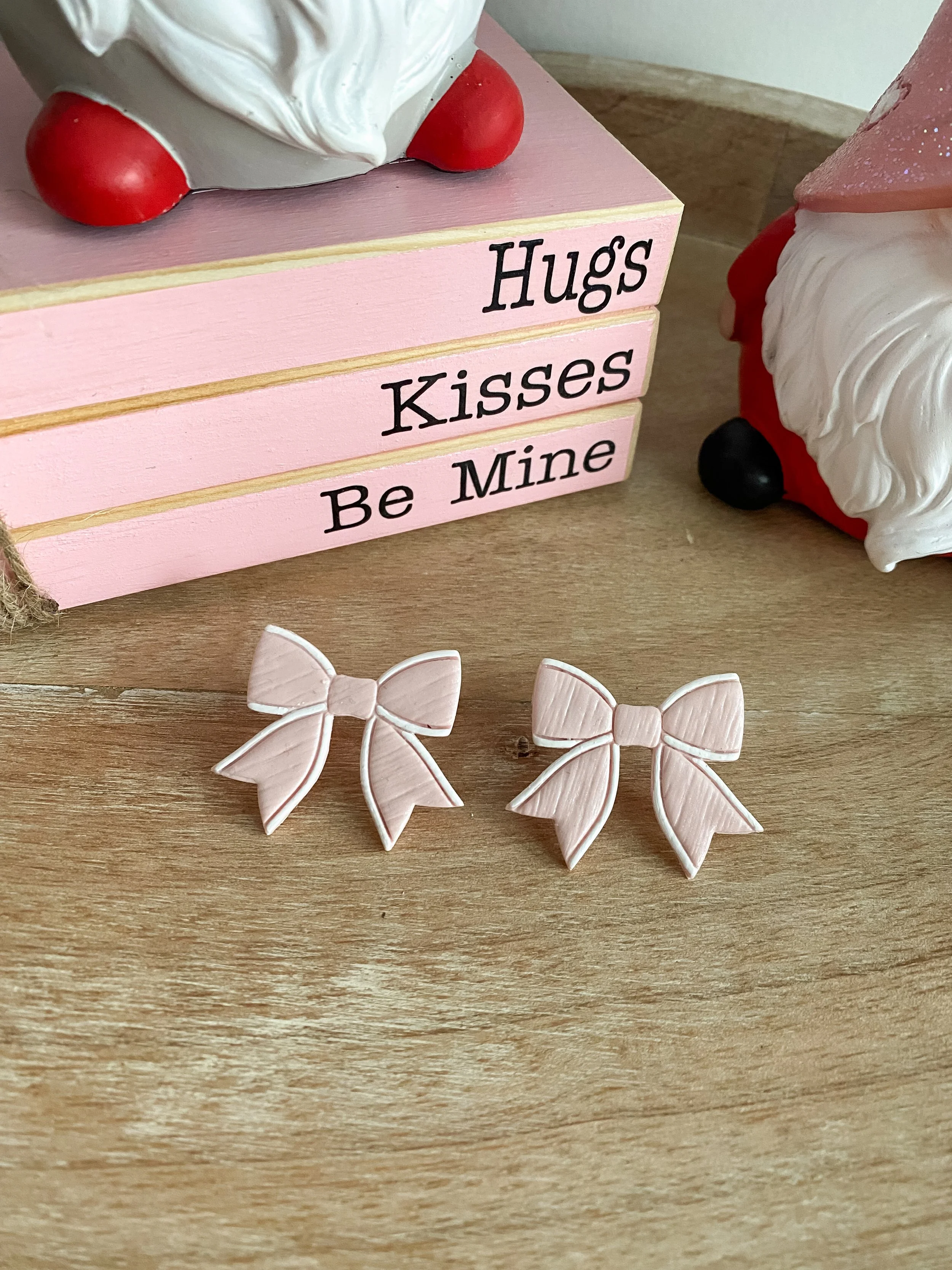 Large pink bow handmade polymer clay stud earrings