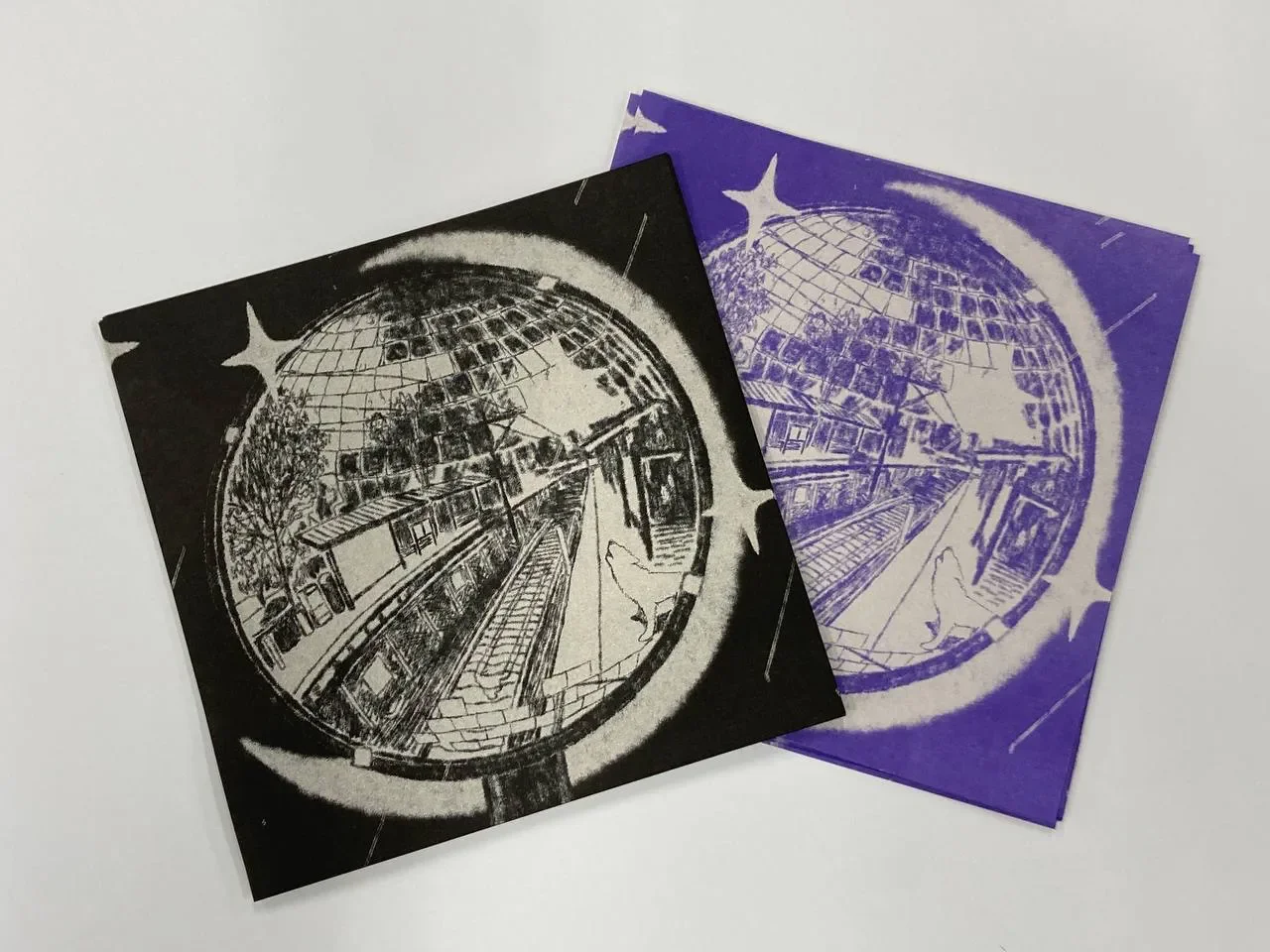 Black and violet ink on off white paper. By Solardog / Solonsite