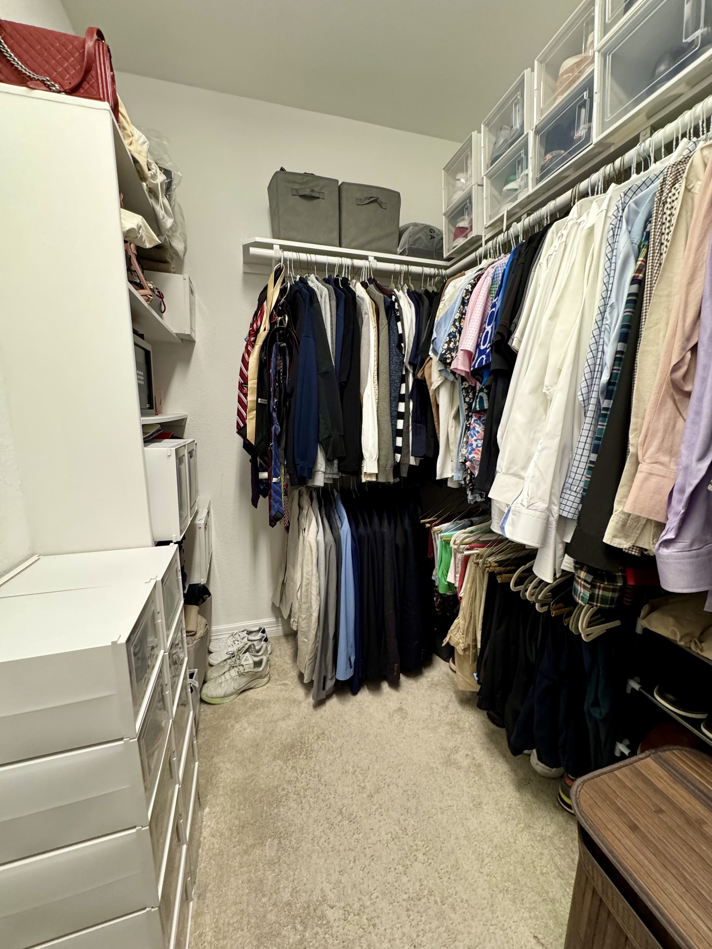 Crystal Aura Organizing shared closet reset in Sugar Land creating visual clarity and reduced overwhelm.