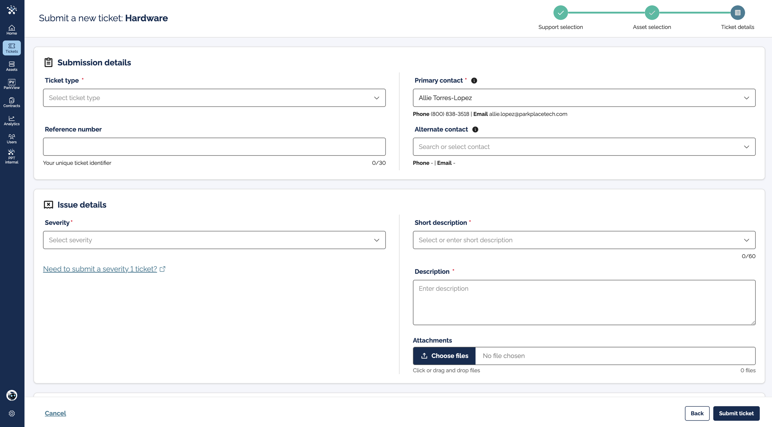 Ticket submission flow using Boardwalk components and layouts