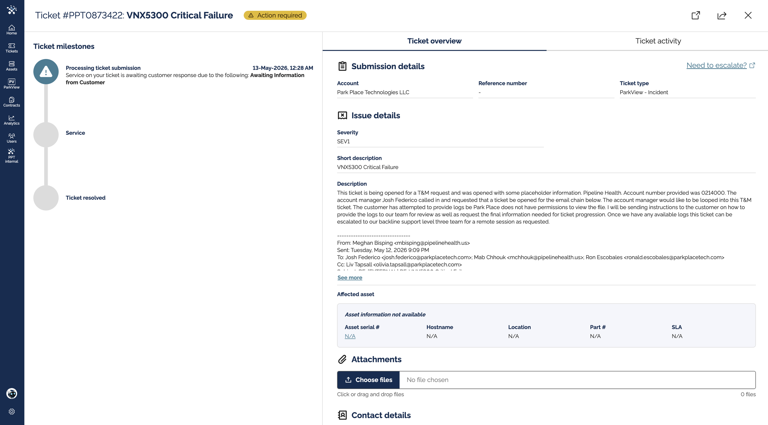 Ticket detail page using Boardwalk components and layouts