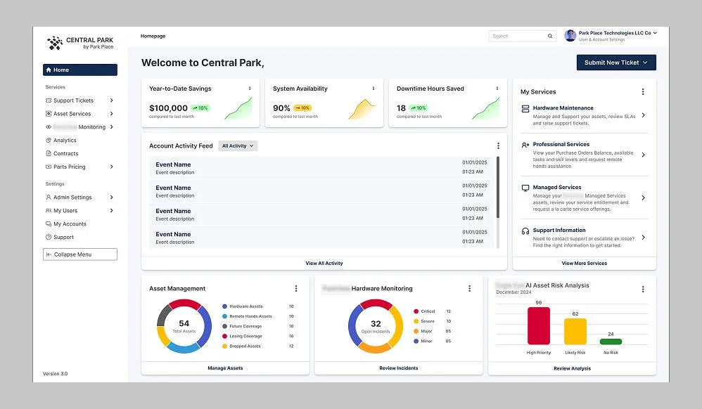 Redesigned homepage with strategic metrics and simplified navigation.