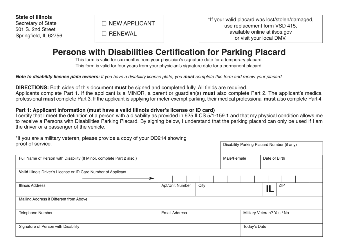 A screenshot of the application used to apply for persons with disabilities certification for parking placard.