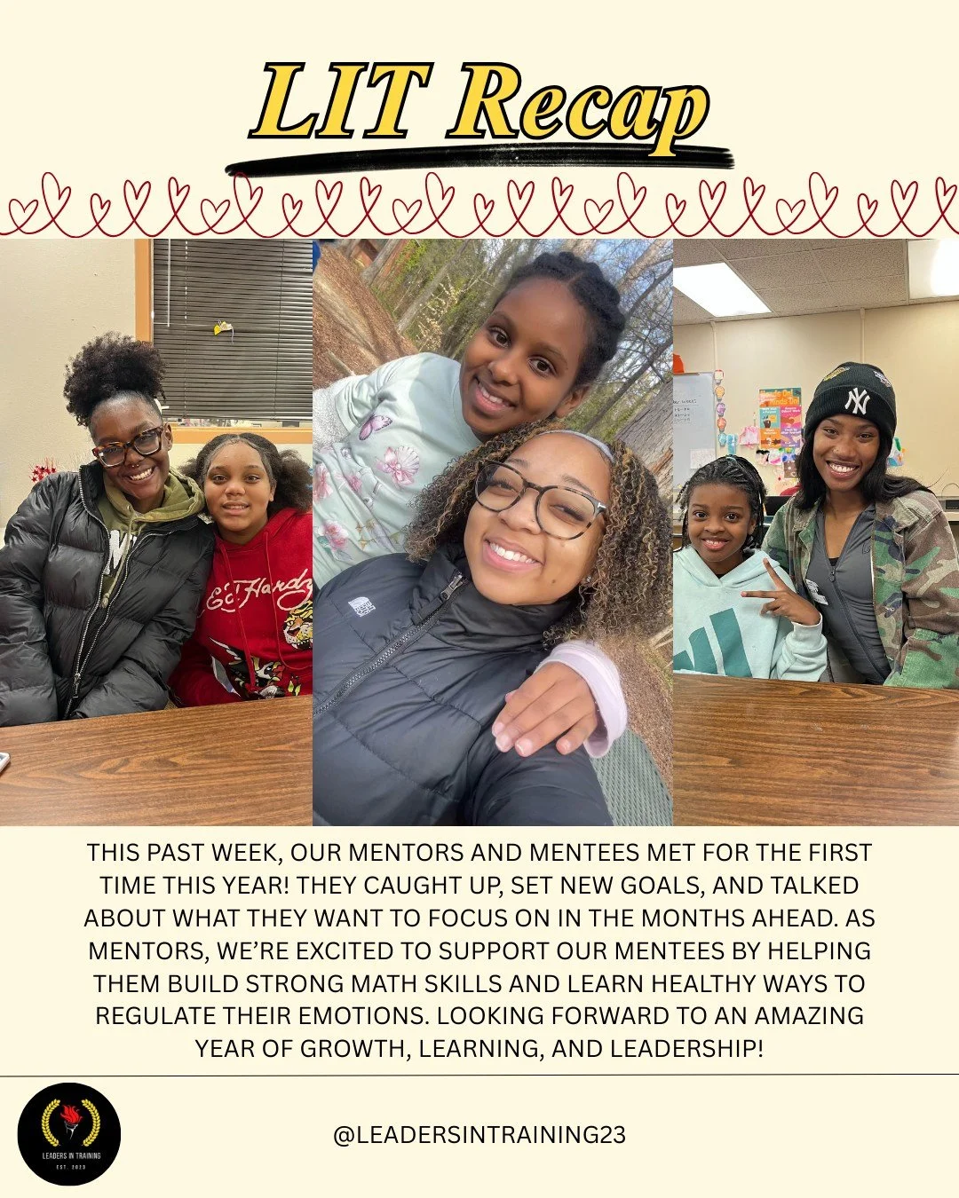 We&rsquo;re so excited to work alongside our mentees this semester and watch them grow, learn, and shine. Stay tuned for updates and recaps from our mentors as the journey continues. ❤️💛

#LeadersInTraining #LITRecap #Mentorship