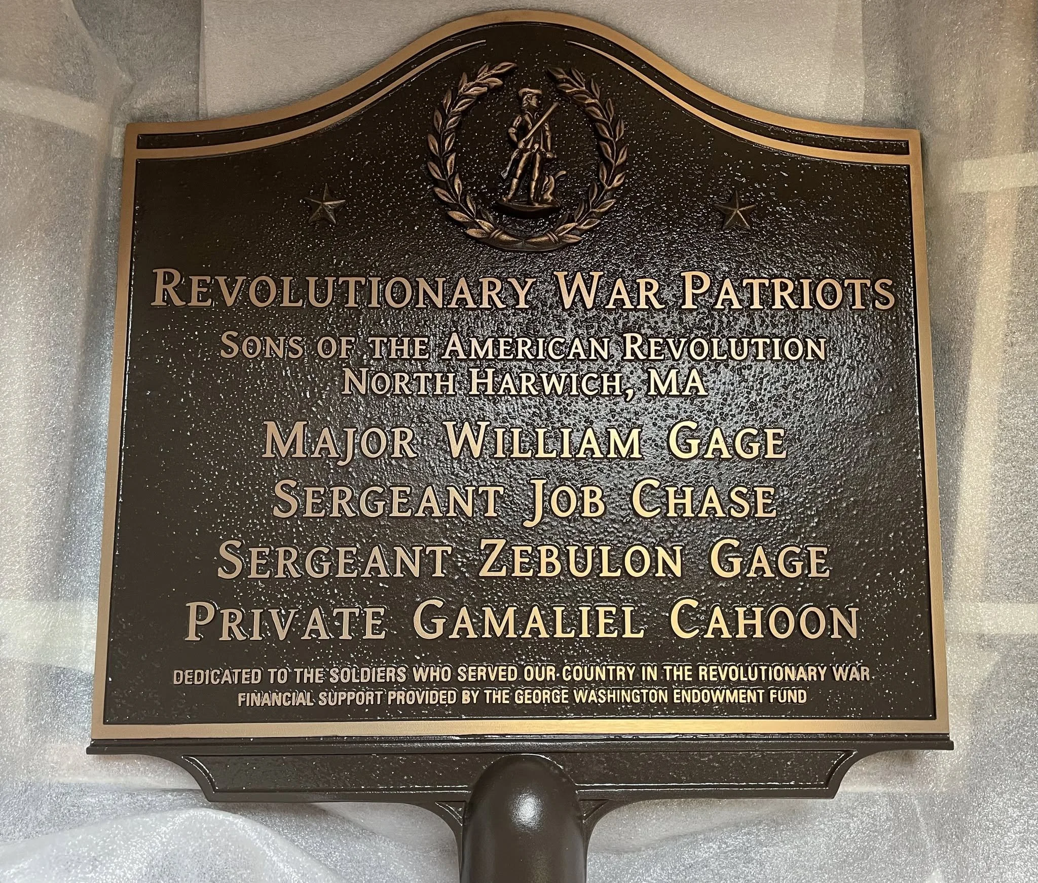 Revolutionary War Patriots' Plaque for North Harwich Cemetery