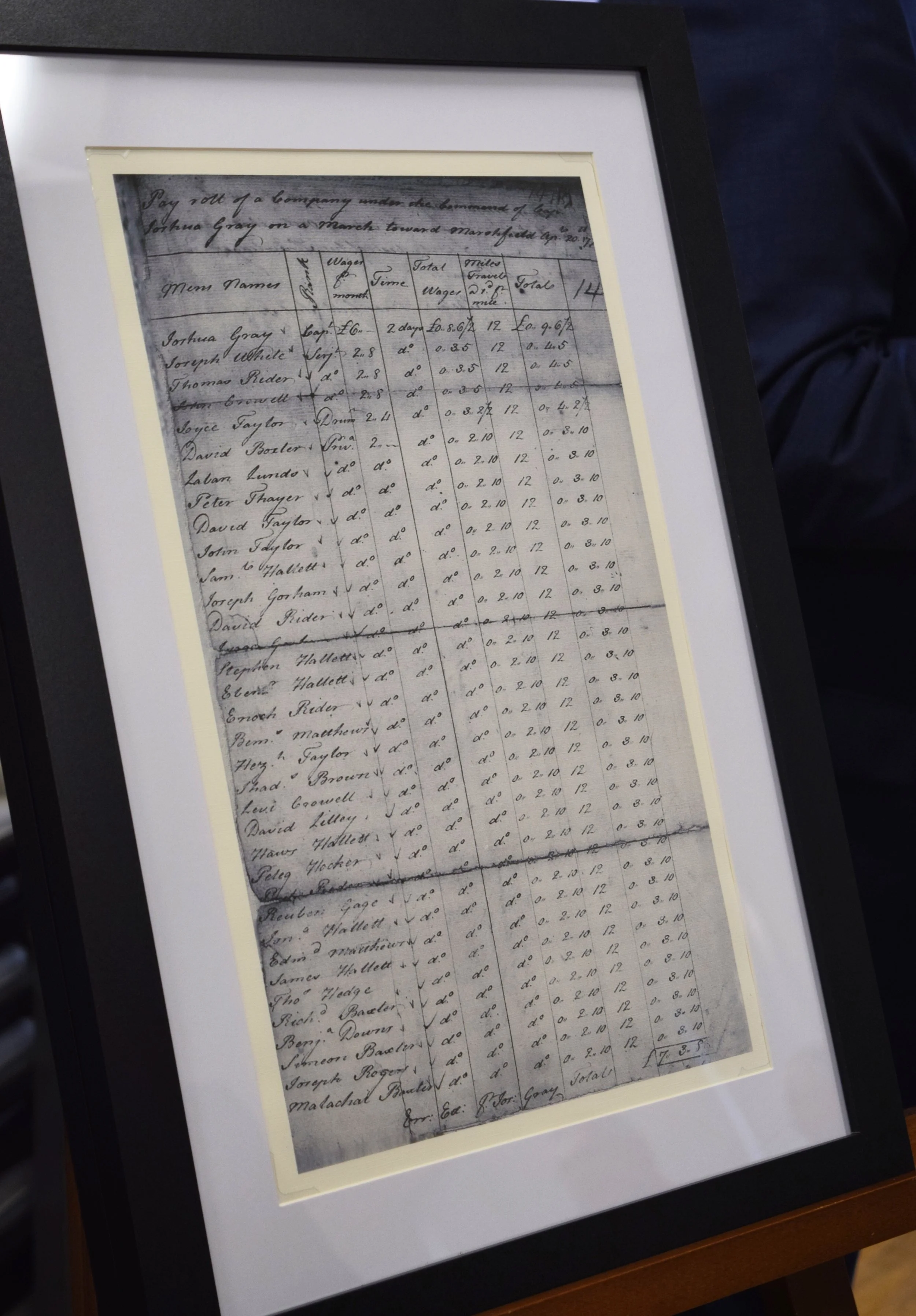 Muster Roll Present at the Marshfield Monument Dedication