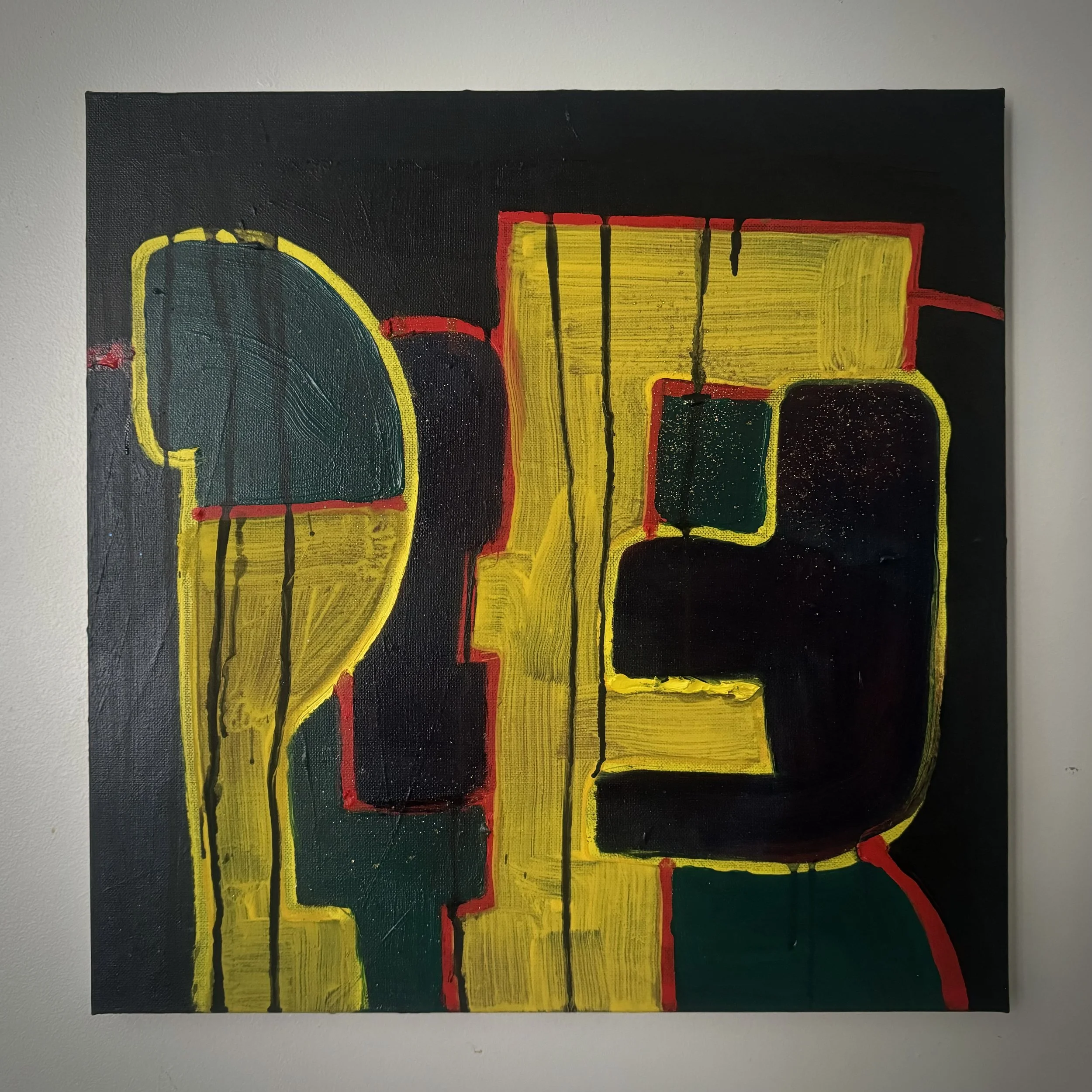 Public Forum, 2026, Oil and acrylic on canvas, 18 x 18 inches