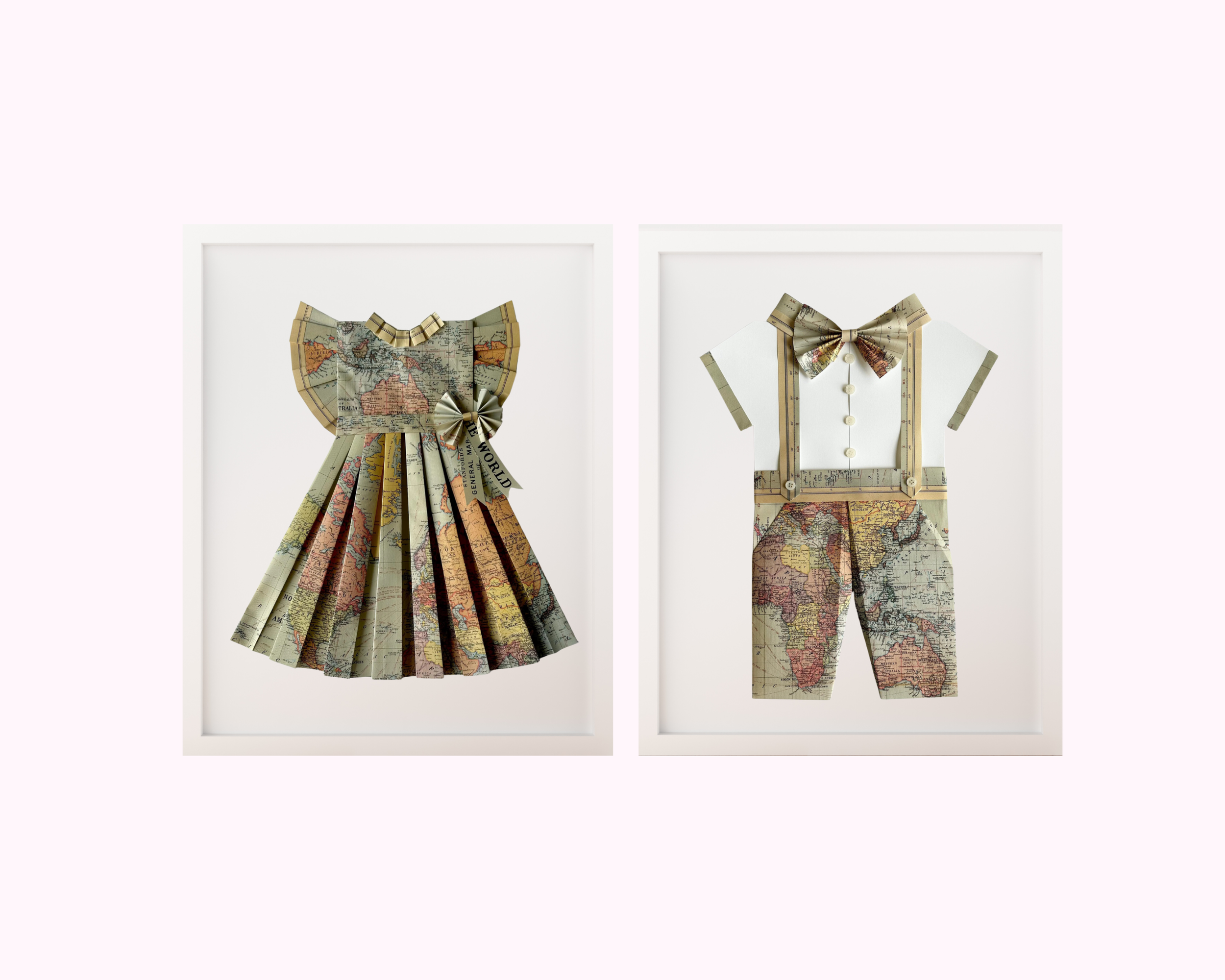 Paper Dress & Romper Artwork Set - World Map Boy/Girl Matching