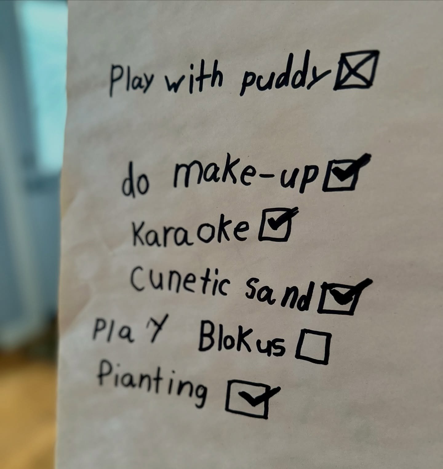 My niece left this to-do list at my house and I framed it so I don&rsquo;t forget to do my make-up or play with puddy.

She&rsquo;s 7 and she&rsquo;s figured it out and I haven&rsquo;t and that&rsquo;s fine 🙃

.
.
.

#KindredYYC  #InglewoodYYC #Calg