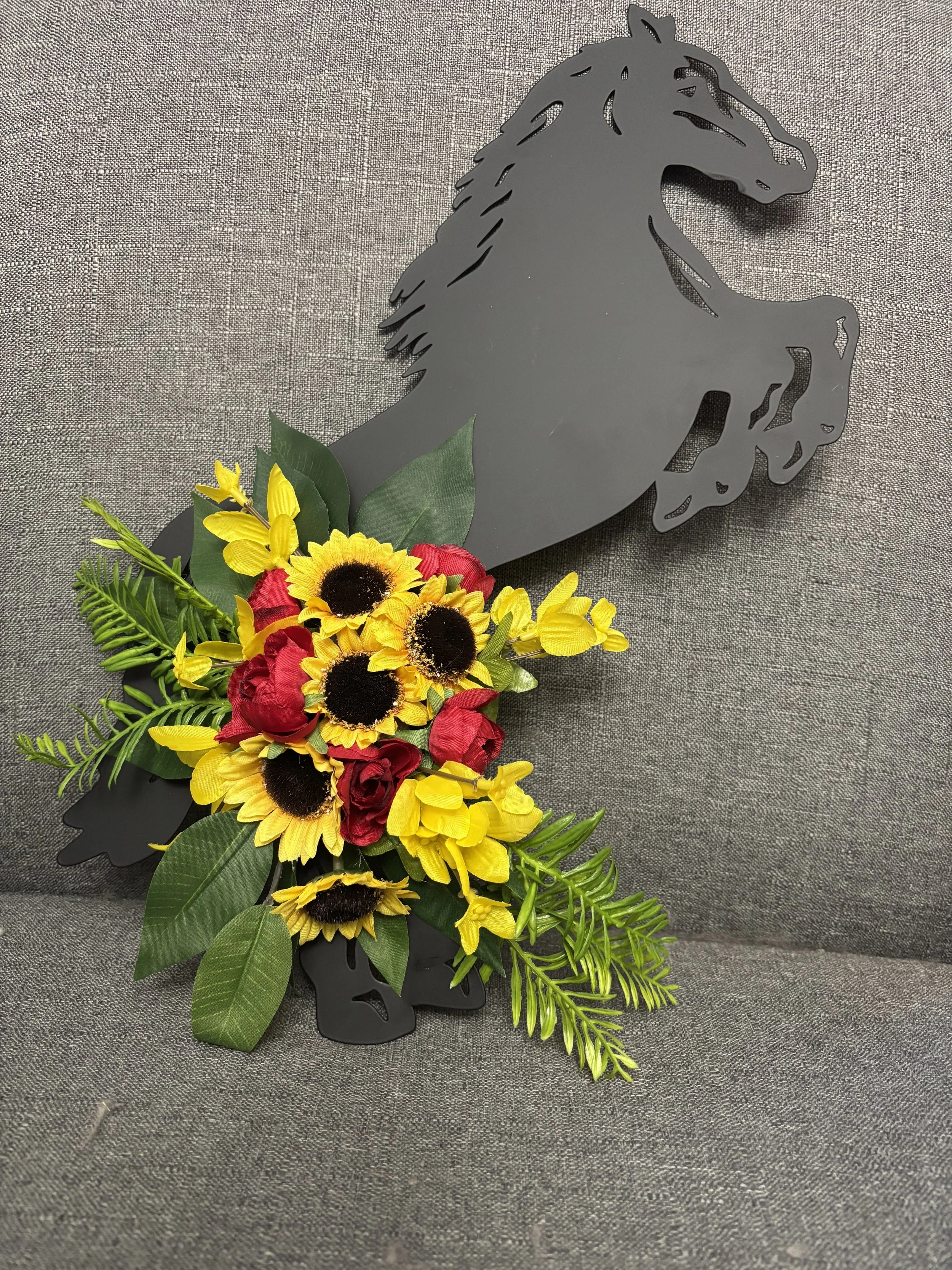 Metal Horse Figure + Floral Arrangement (Sold together or Separate)