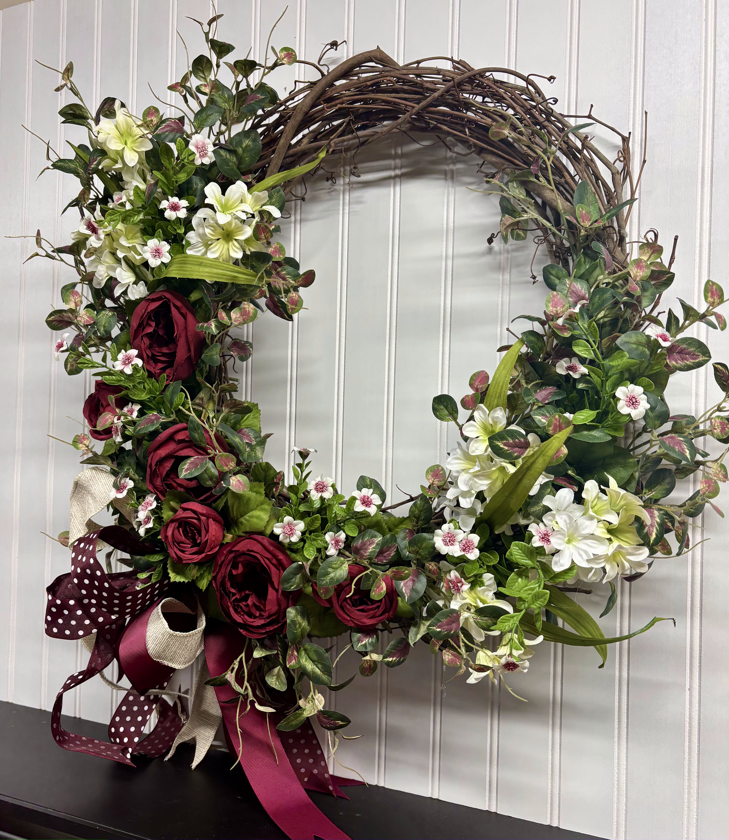 Wreath - Maroon, White & Green