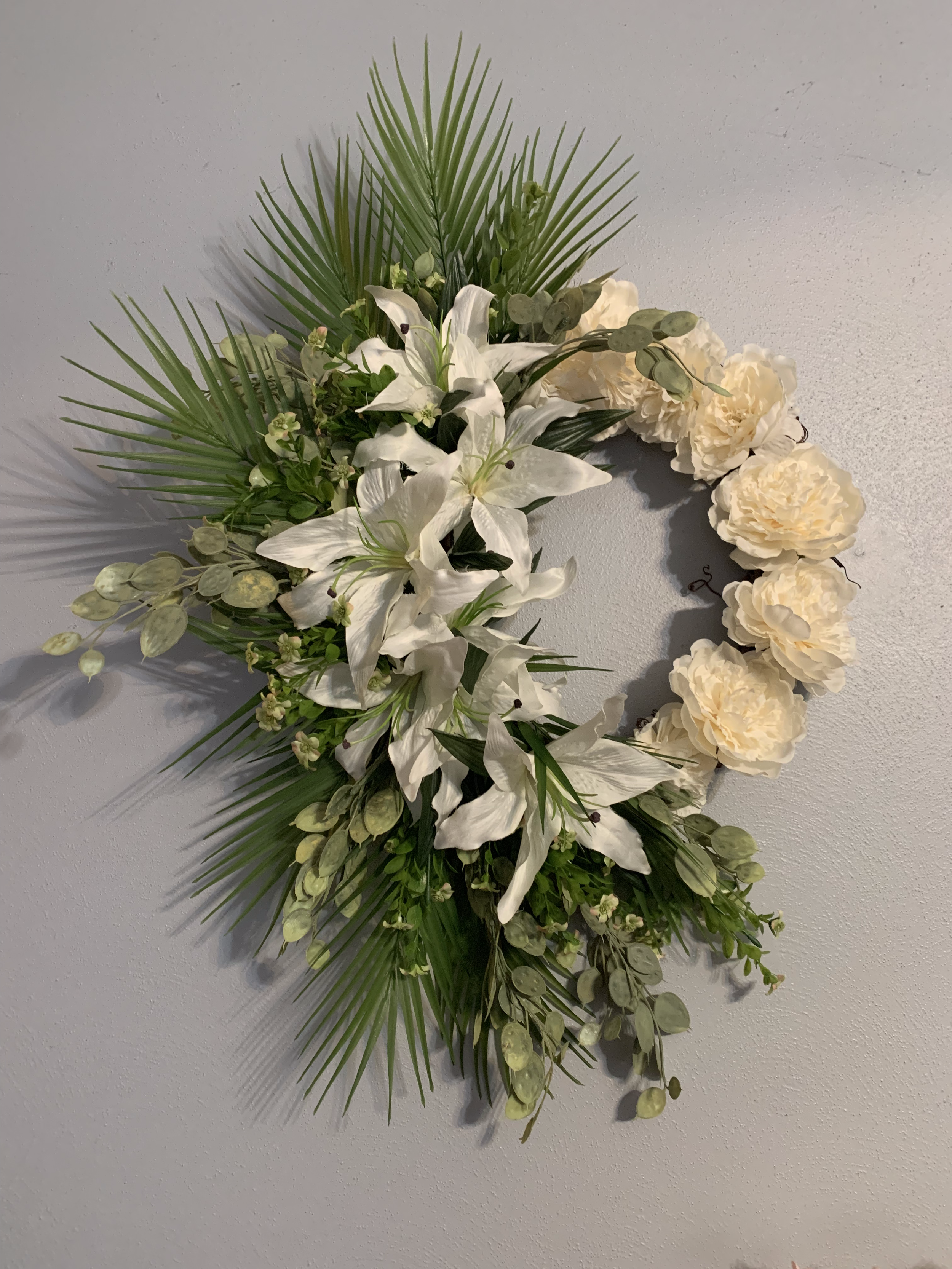 Wreath - White Lilies, Cream Peonies, Eucalyptus & Greens
