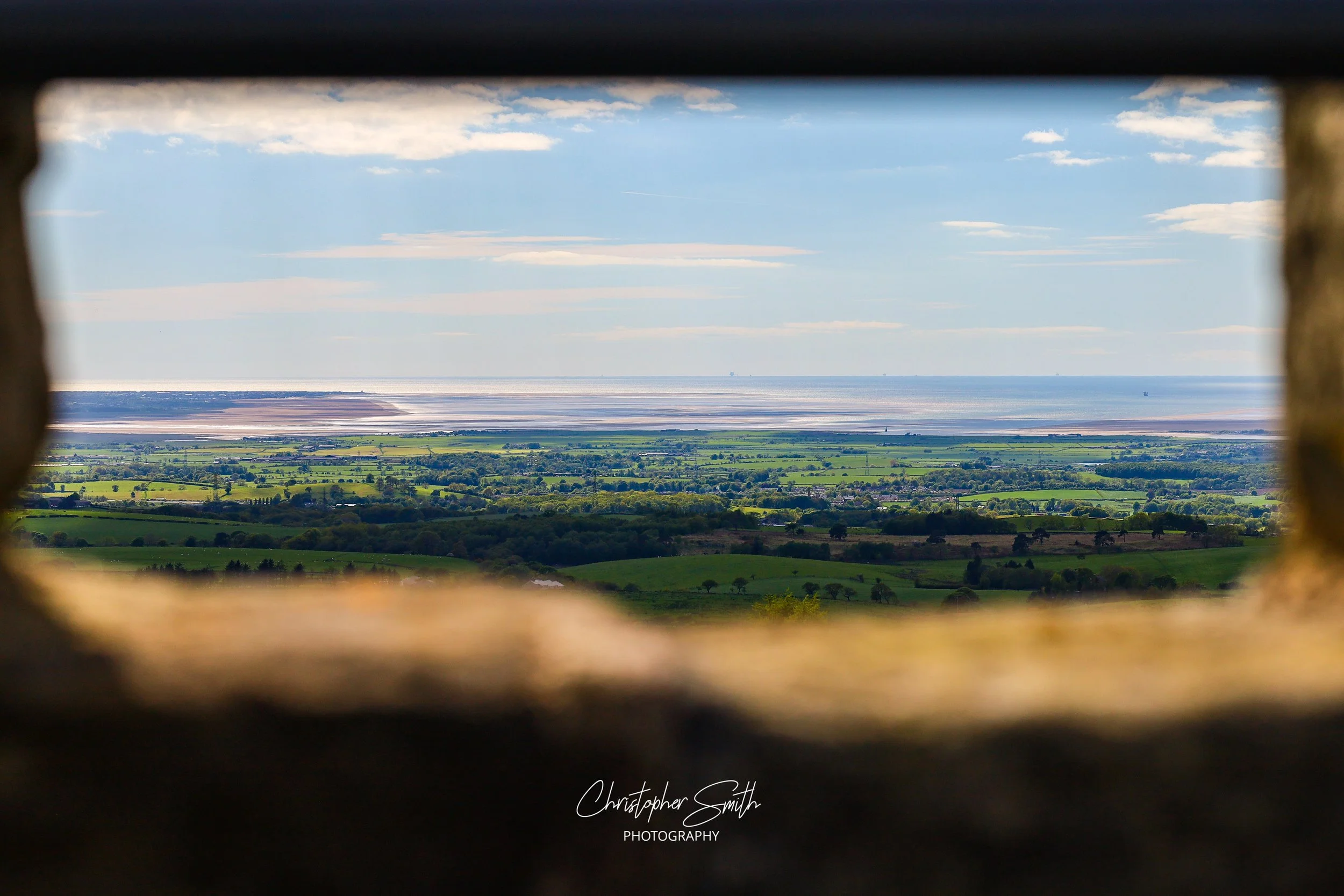Morecambe Bay from Jubilee Tower, Forest of Bowland, England, May 2026 (Canon RP, 85mm, f/6.3, 1/500s, ISO100)