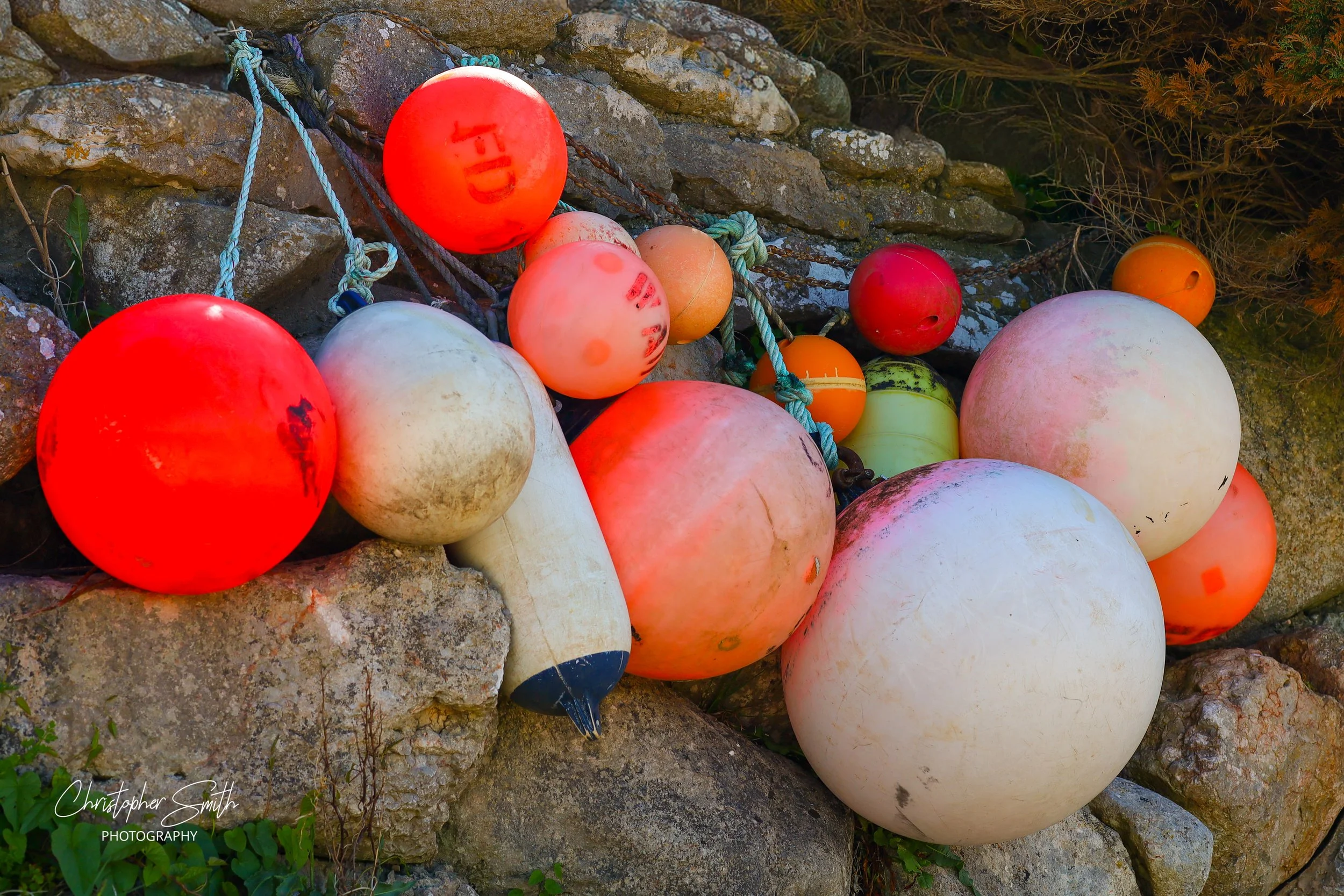 Fishing Buoys Drying, Morecambe Bay, England, May 2026 (Canon RP, 85mm, f/5.0, 1/400s, ISO100)