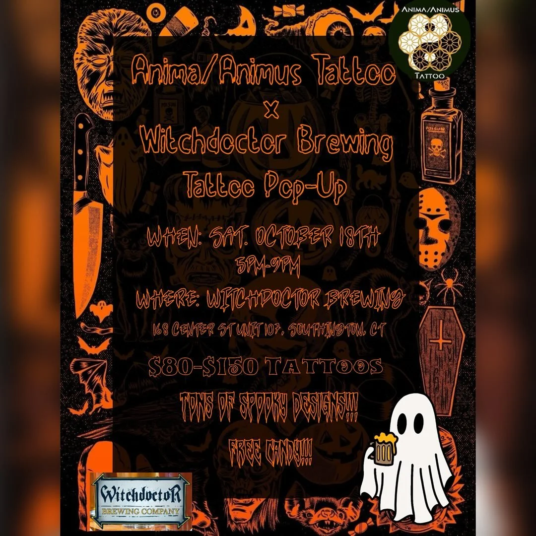 🎃🚨SPOOKY POP UP ALERT🚨🎃 Hey fam! 👋 We are SUPER excited to share we will be hanging at the killer @witchdoctorbrewing on Saturday, October 18th doing spooky tats from 5-9pm! 👻 Come eat candy, enjoy some amazing drinks, &amp; get tattooed!!! 🎃?