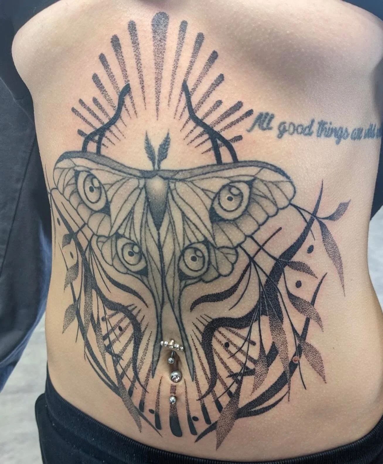 Large scale add on to this pre-existing moth tattoo by shop owner/artist @infinite_enigma ⚫️ Ed is always down to add onto your tattoos and help you reach your tattoo goals! 🙌 He is currently booking November and onwards&mdash; reach out directly to
