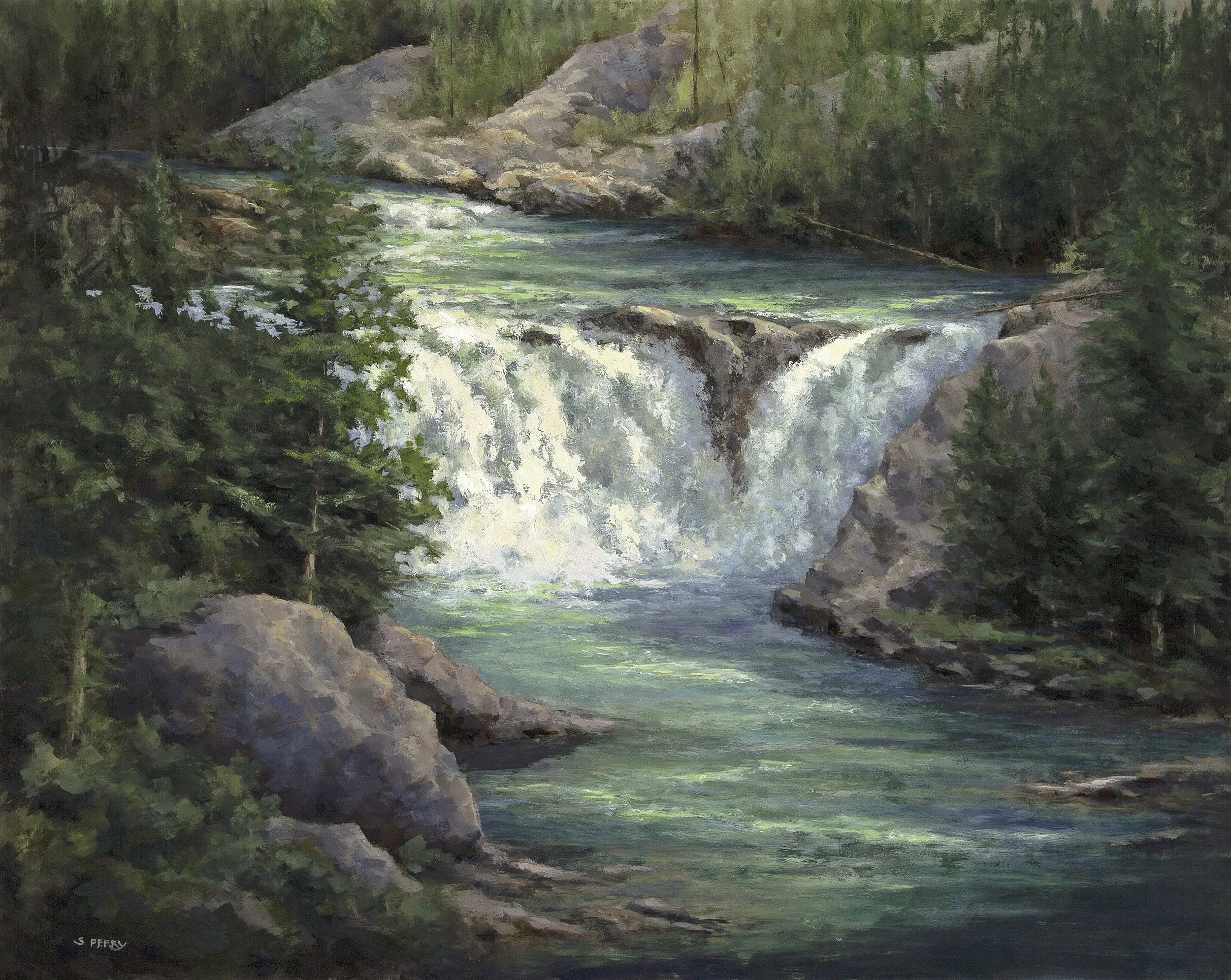 Slough Creek Falls.  24x30.     oil on panel